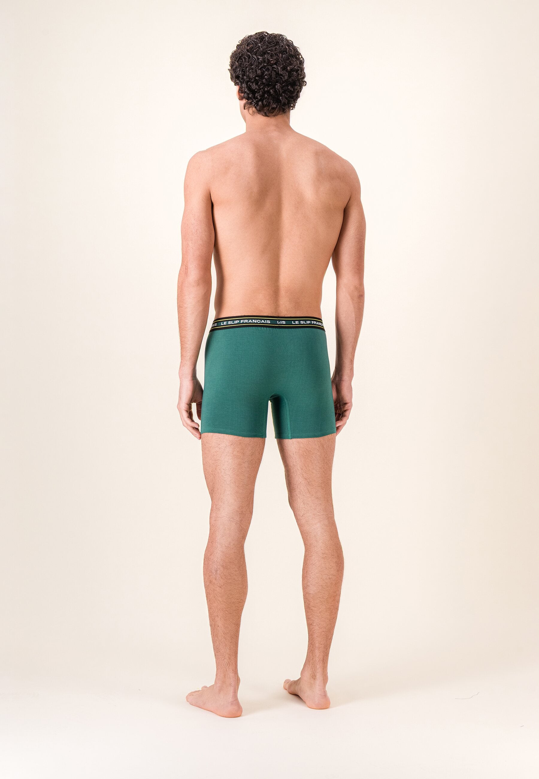 Lot de 3 boxers longs en coton - Boxers Chevron Jaune Anis Noir Vert Forêt