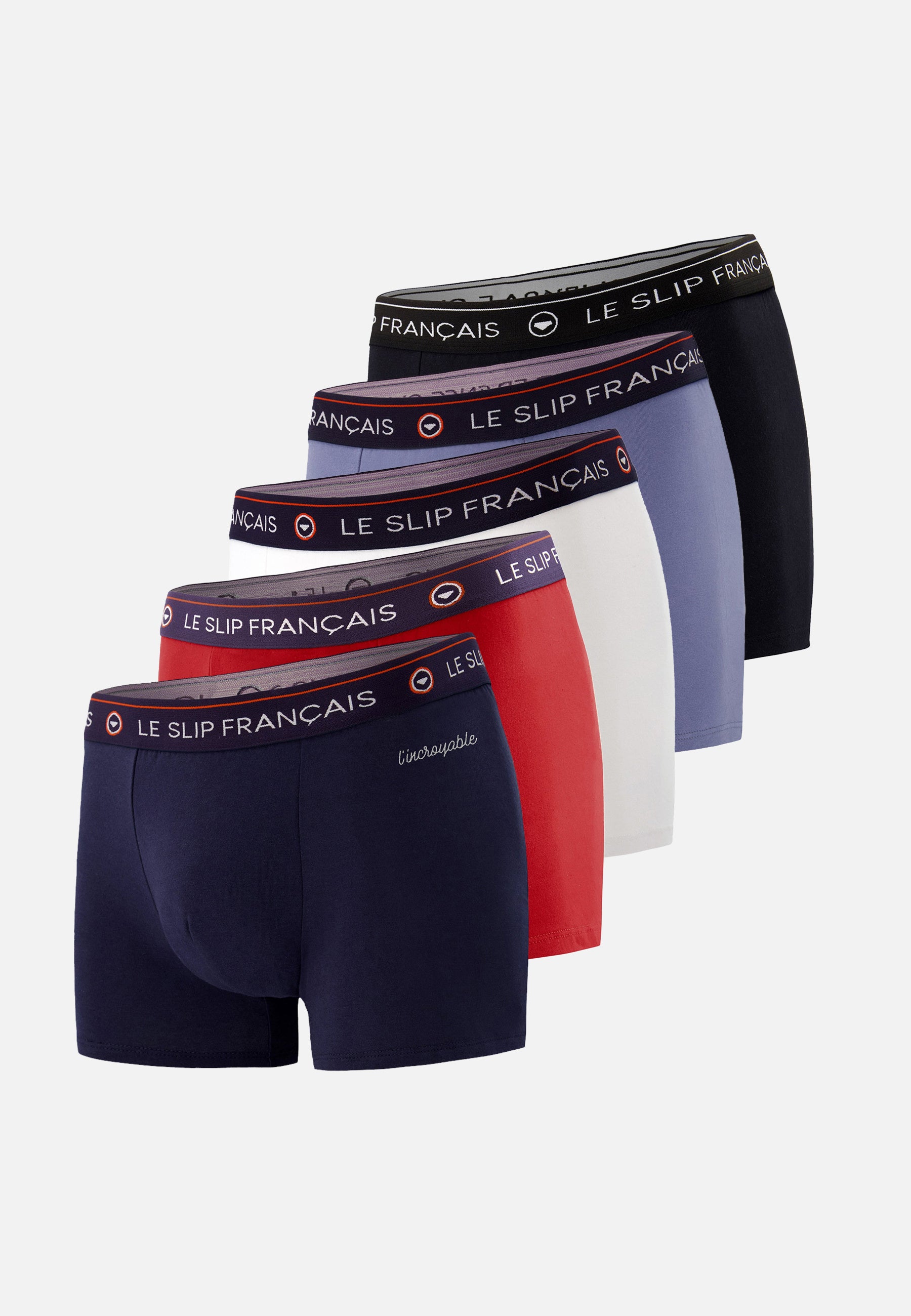 Lot de 5 boxers en coton - Boxers Marine L'Incroyable Rouge Blanc Bleu Jean Noir