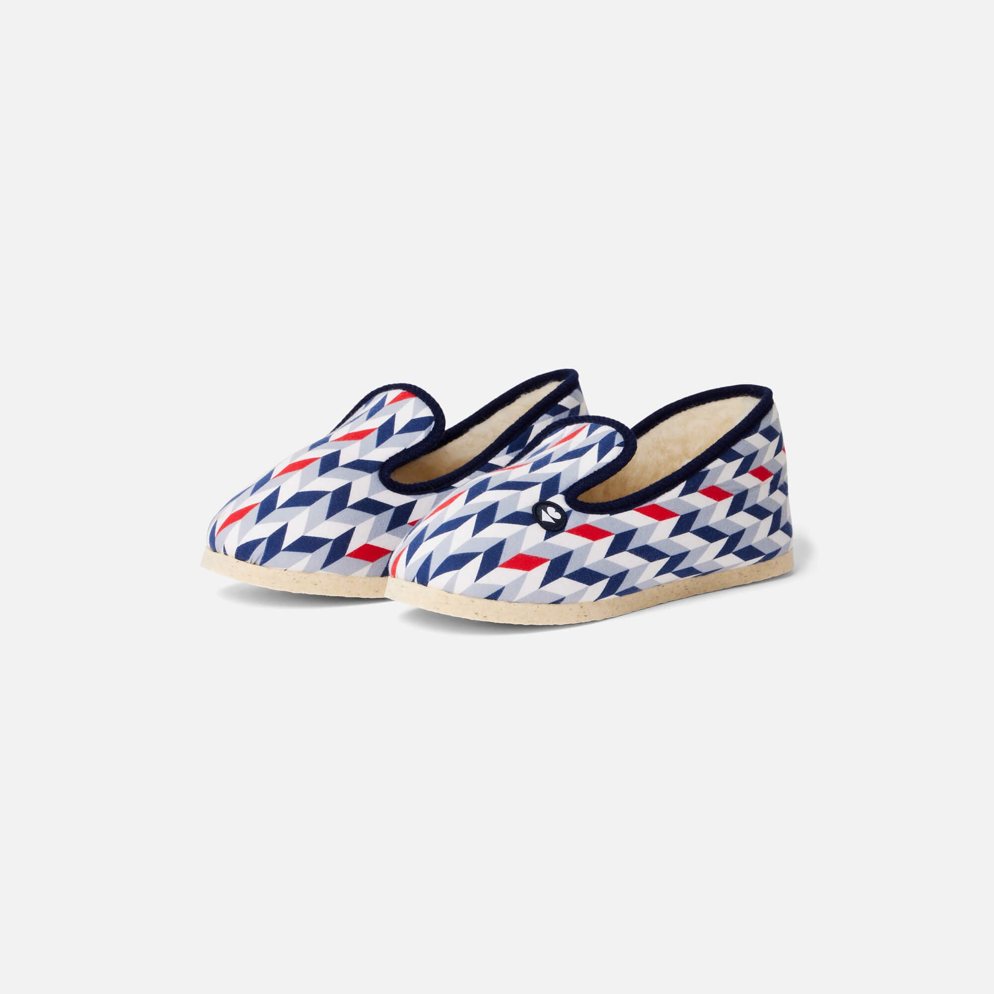 Chaussons d'intérieur en laine - Pantoufles Chevron Bleu Blanc Rouge - broderie