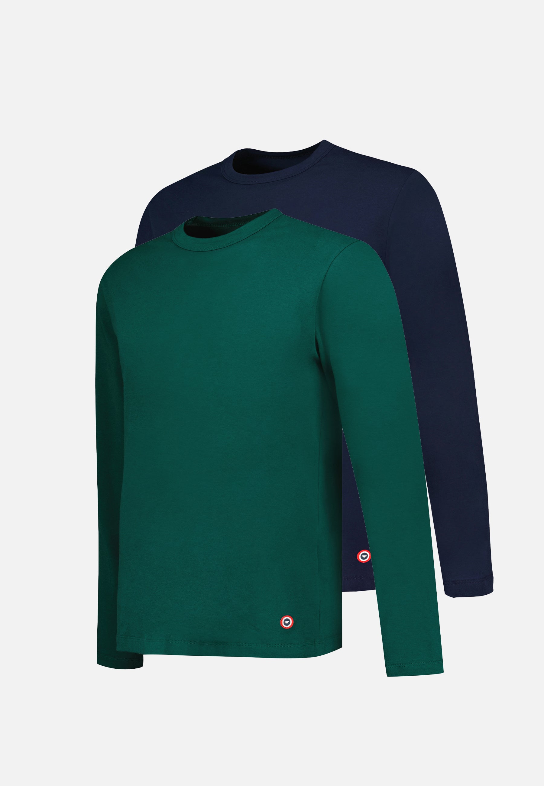Lot de 2 T-shirts manches longues marine et vert sapin en coton - T-shirts manches longues Superbe Marine Vert Sapin