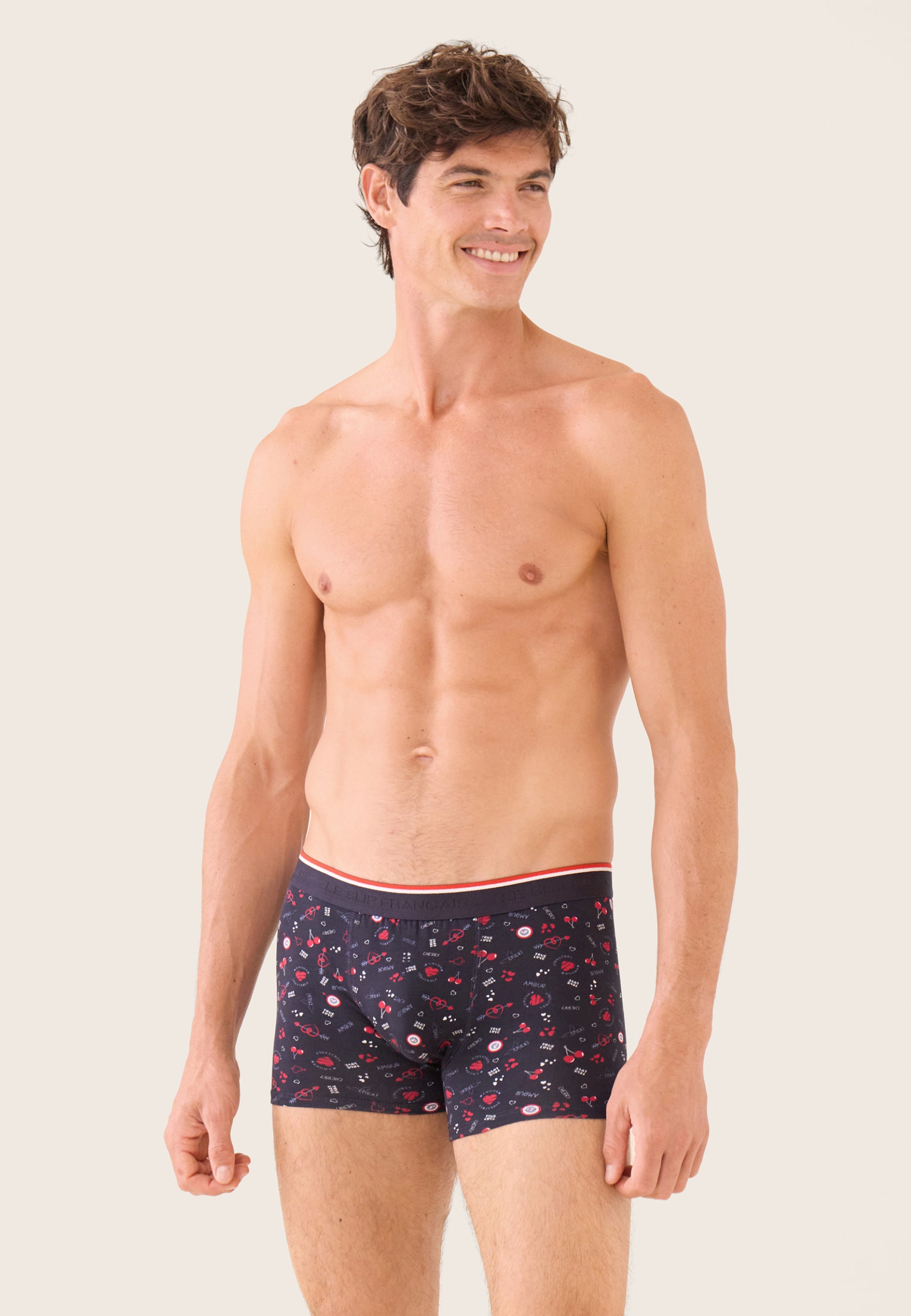 Boxer bleu marine à motif cerises en coton - Marius Cherry Marine