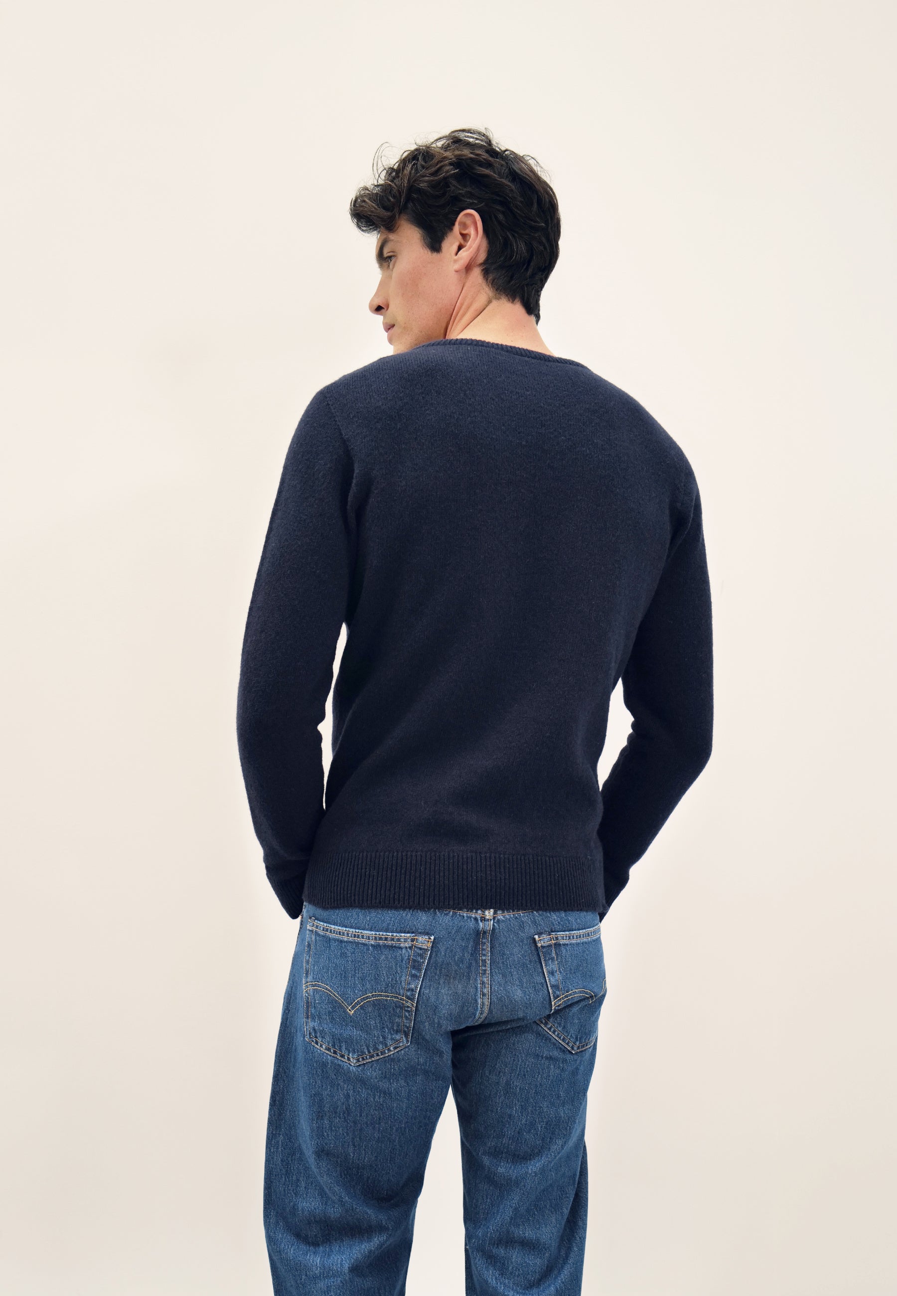 Men's navy blue knit sweater - Embroidered Navy Denim Sweater The Incredible