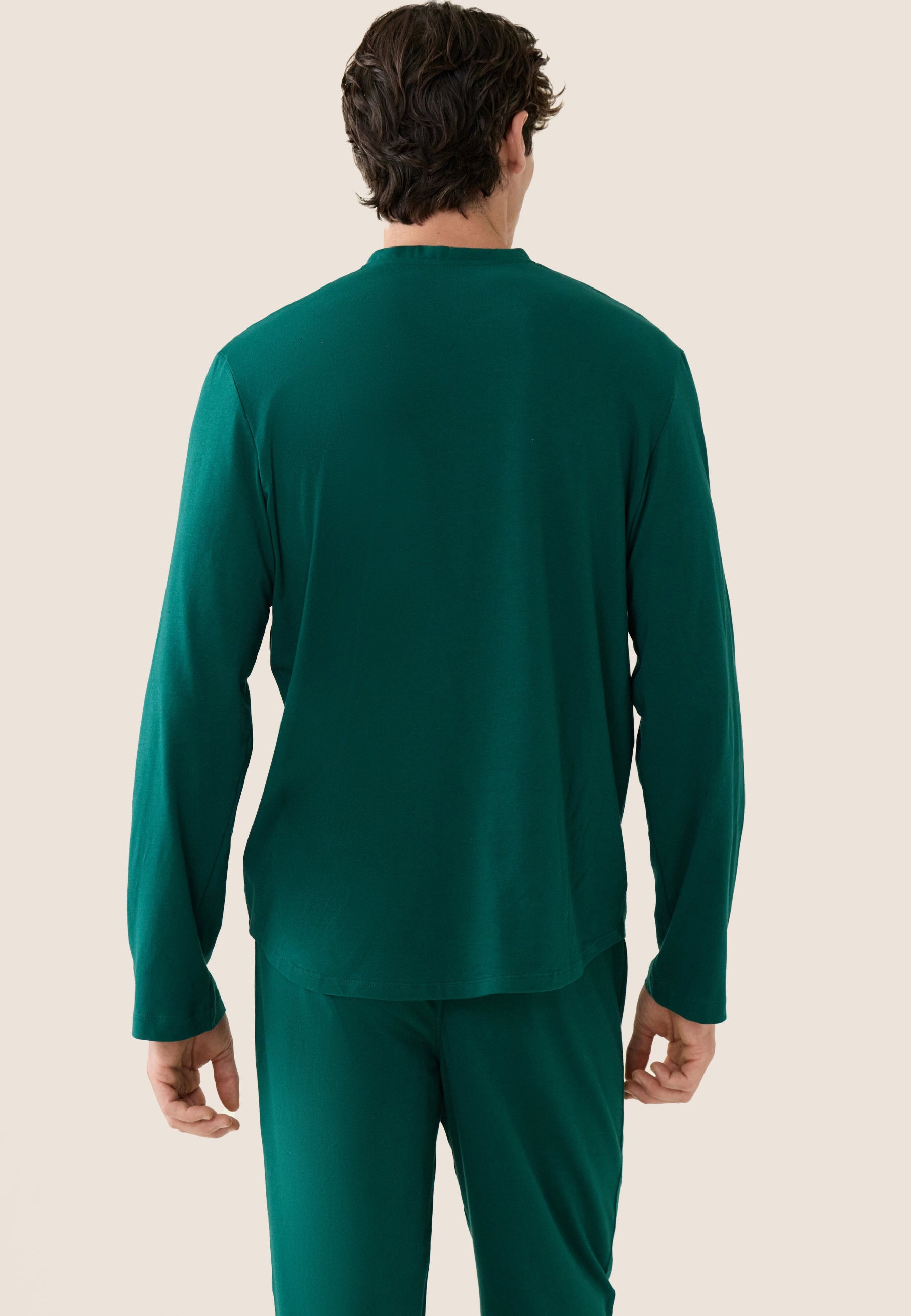Ensemble pyjama haut et pantalon vert en coton - Pyjama Hugo Haut Manches Longues Et Bas Long Uni Vert