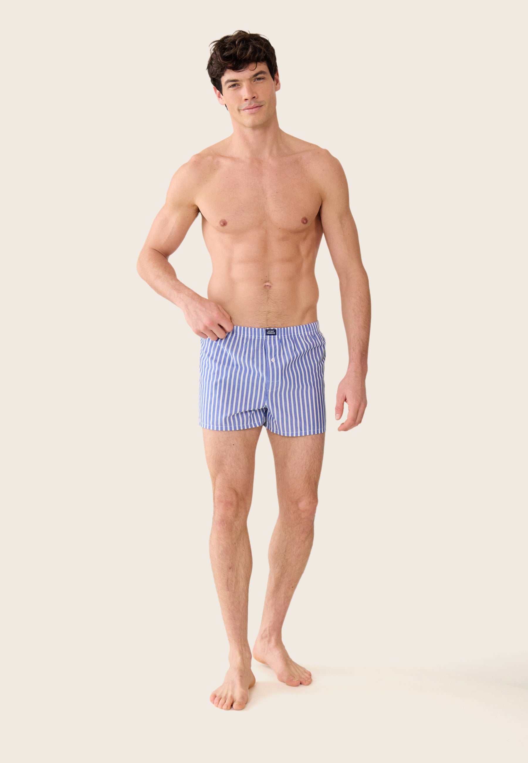 Blue striped cotton boxer shorts - Jacques Sens Nautical Blue