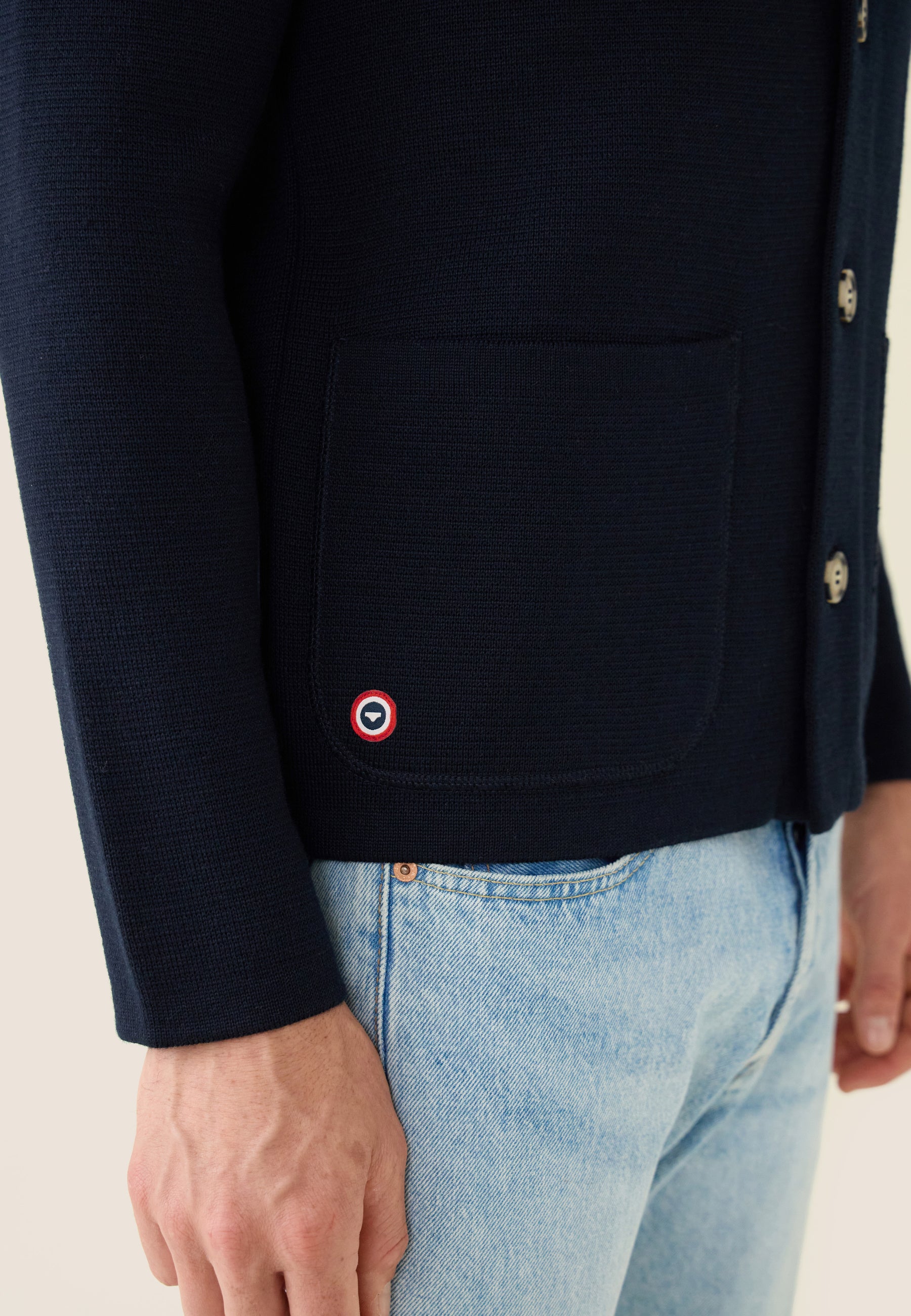 Men's navy blue knitted cardigan - Eloi Marine