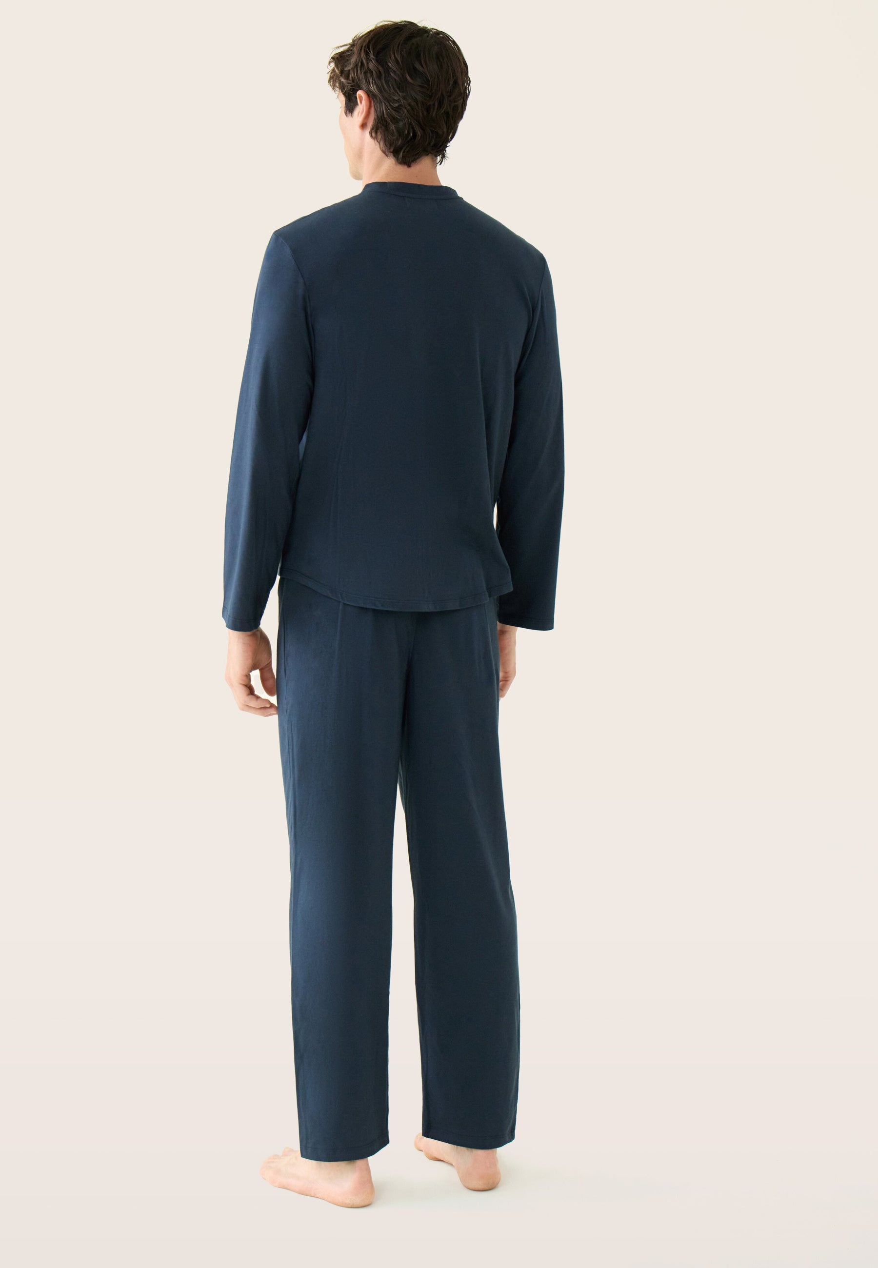 Ensemble pyjama haut et pantalon bleu marine en coton - Pyjama Haut Manches Longues Et Bas De Pyjama Long Hugo Marine