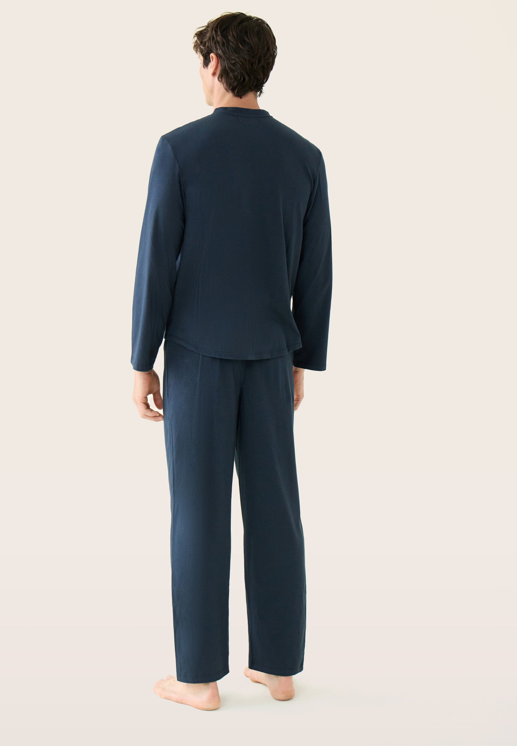 Navy blue cotton top and pants pajama set - Hugo Long Sleeve Top and Long Bottoms Navy Blue