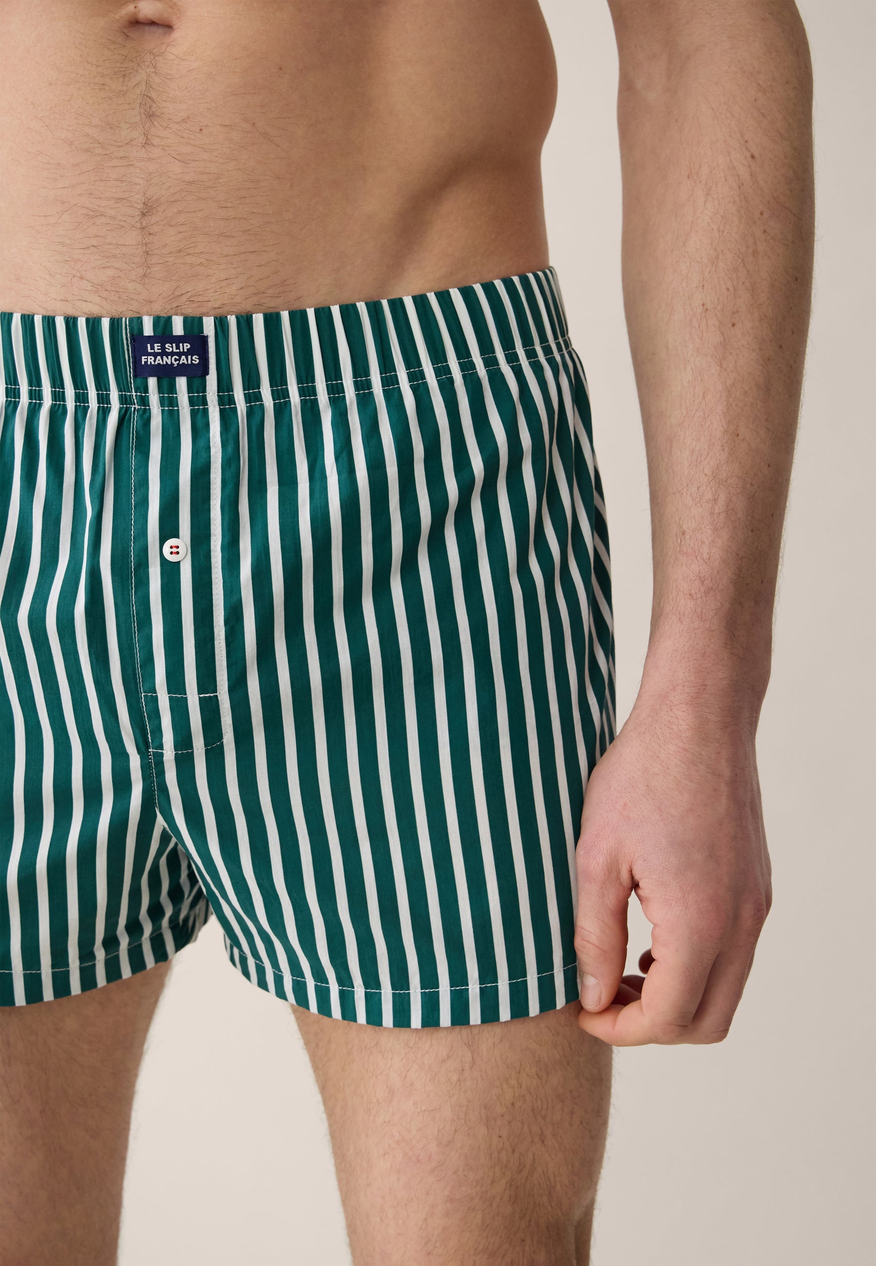 Pine green striped cotton boxer shorts - Jacques Pine Green Stripes