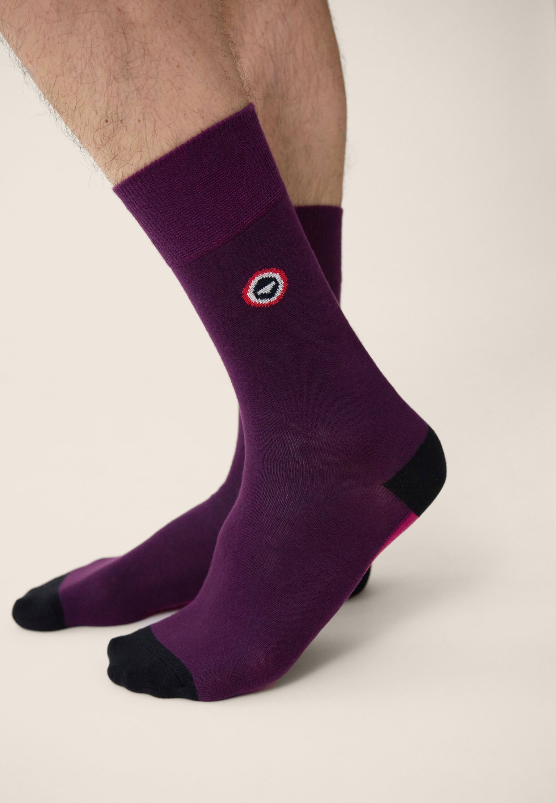 Chaussettes mi-hautes prune fantaisie - Lucas Demi Bloc Prune