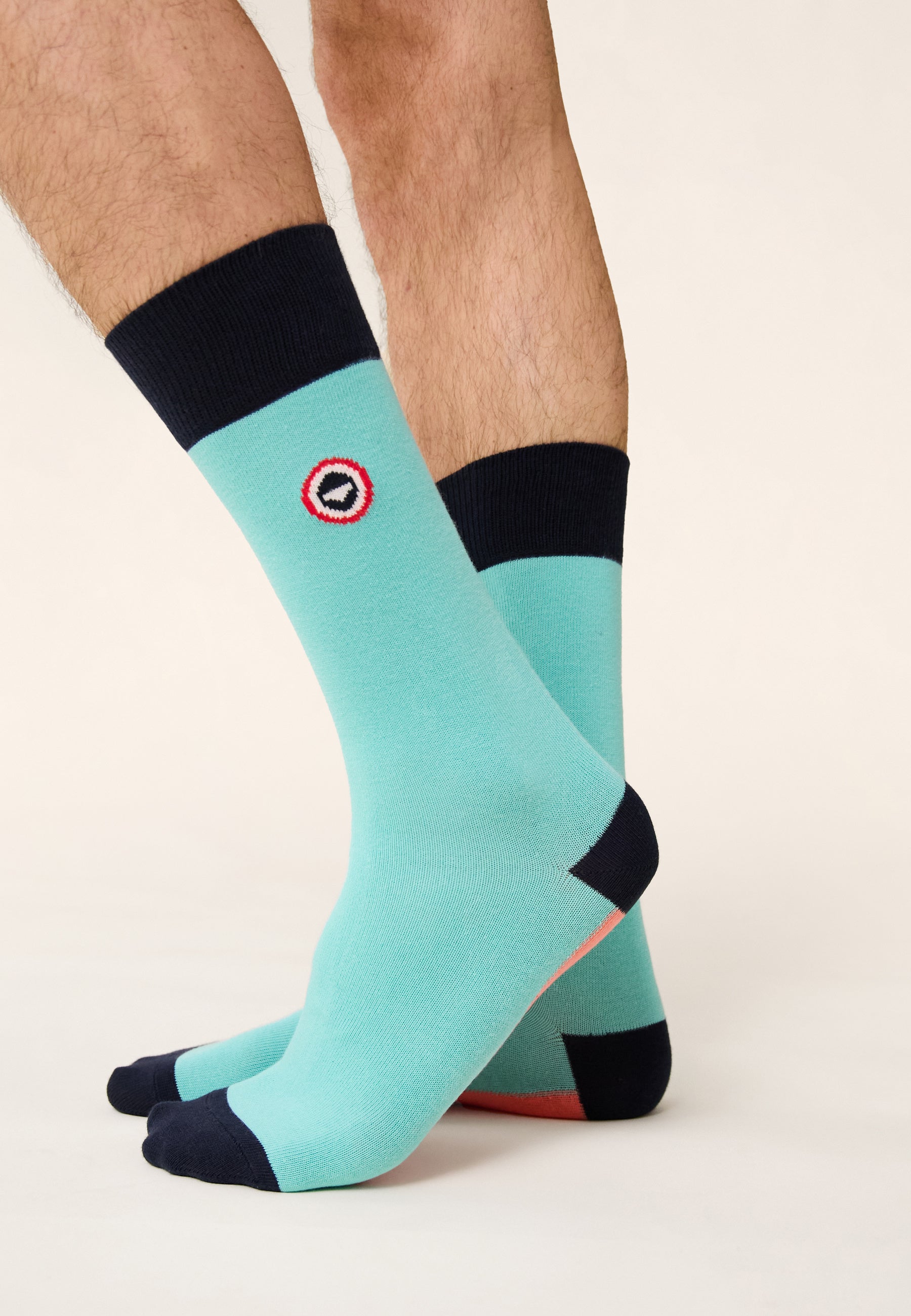 Mid-calf cotton socks - Lucas Bloc Mint Neon Pink