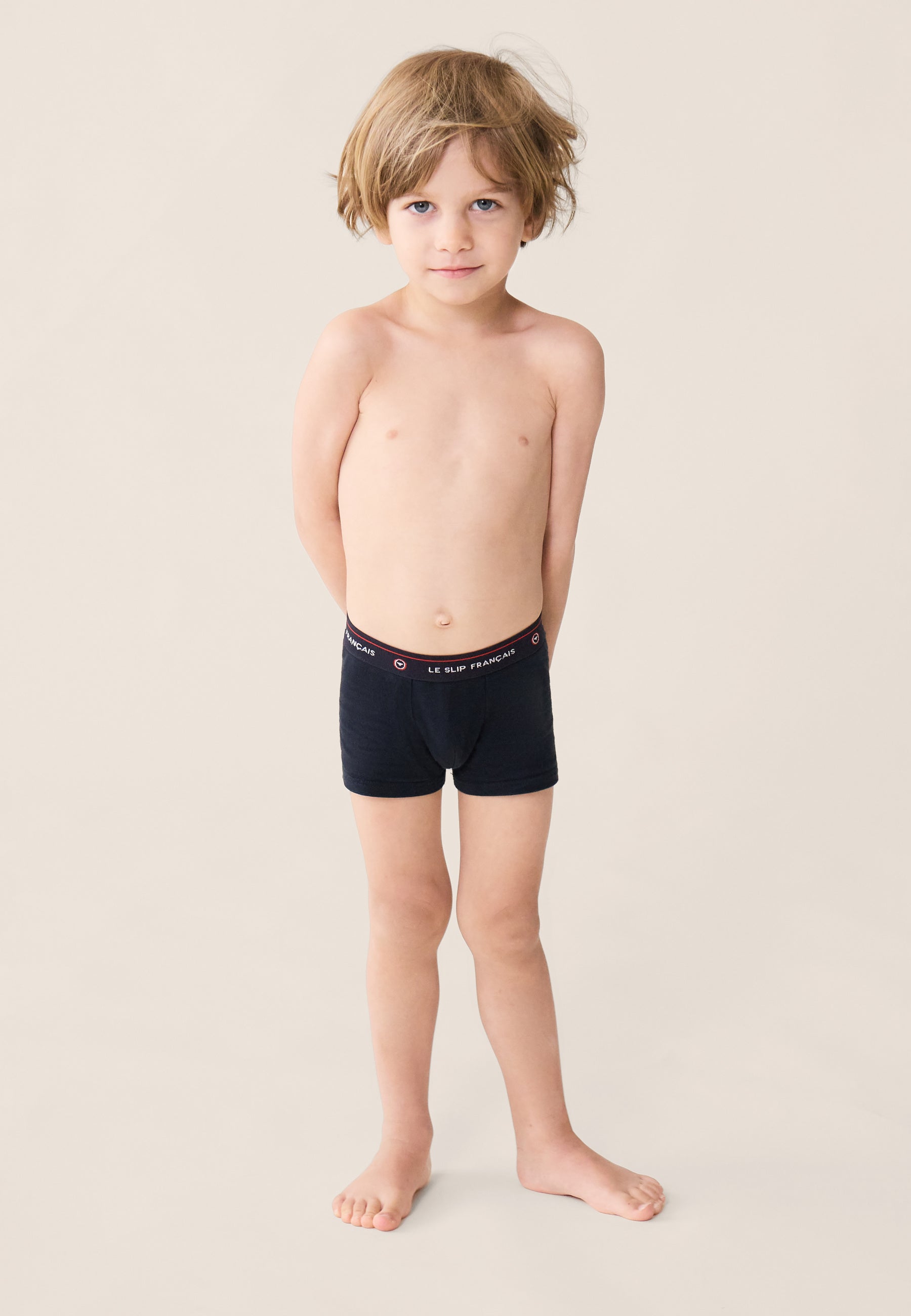 Navy blue cotton children's boxer shorts - Petit Joseph Marine
