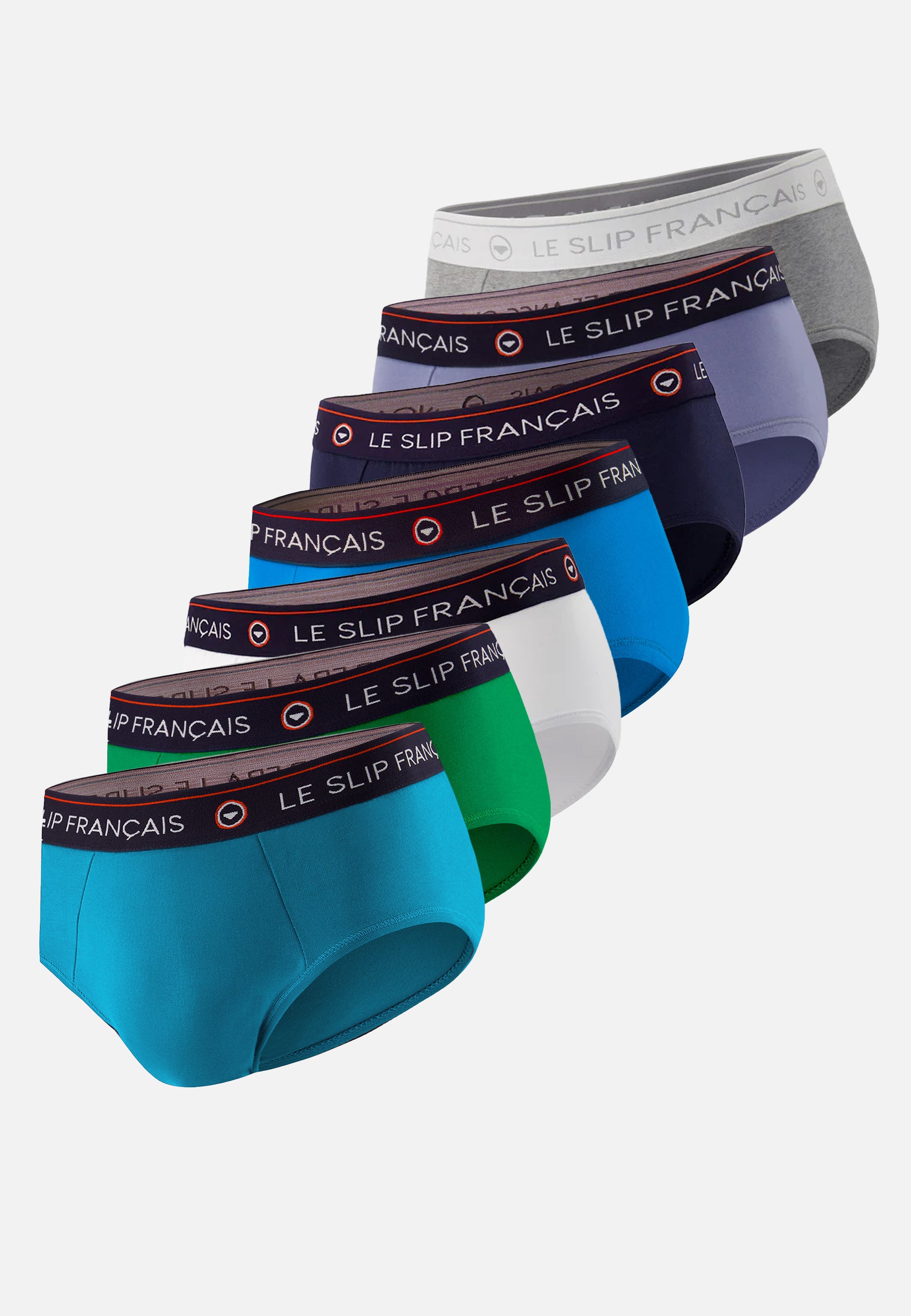 Lot de 7 slips en coton - Slips Gris Chiné Topaz Mint Green Bleu Turquoise Blanc Marine Bleu Jean