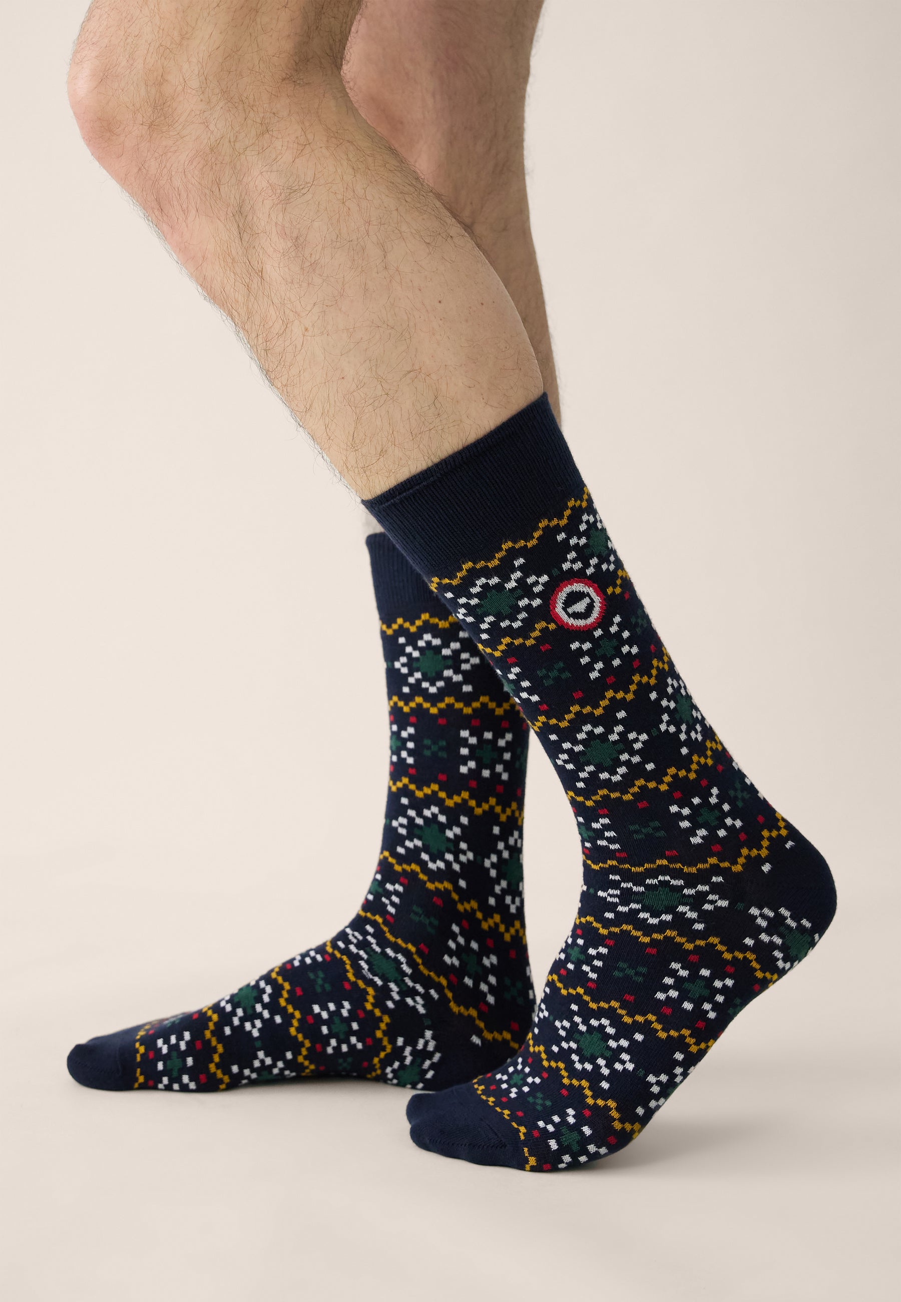 Pack of 7 mid-calf cotton socks - Navy Socks Fir Green Cherry Red Half Block Snowflake Mustard Holly