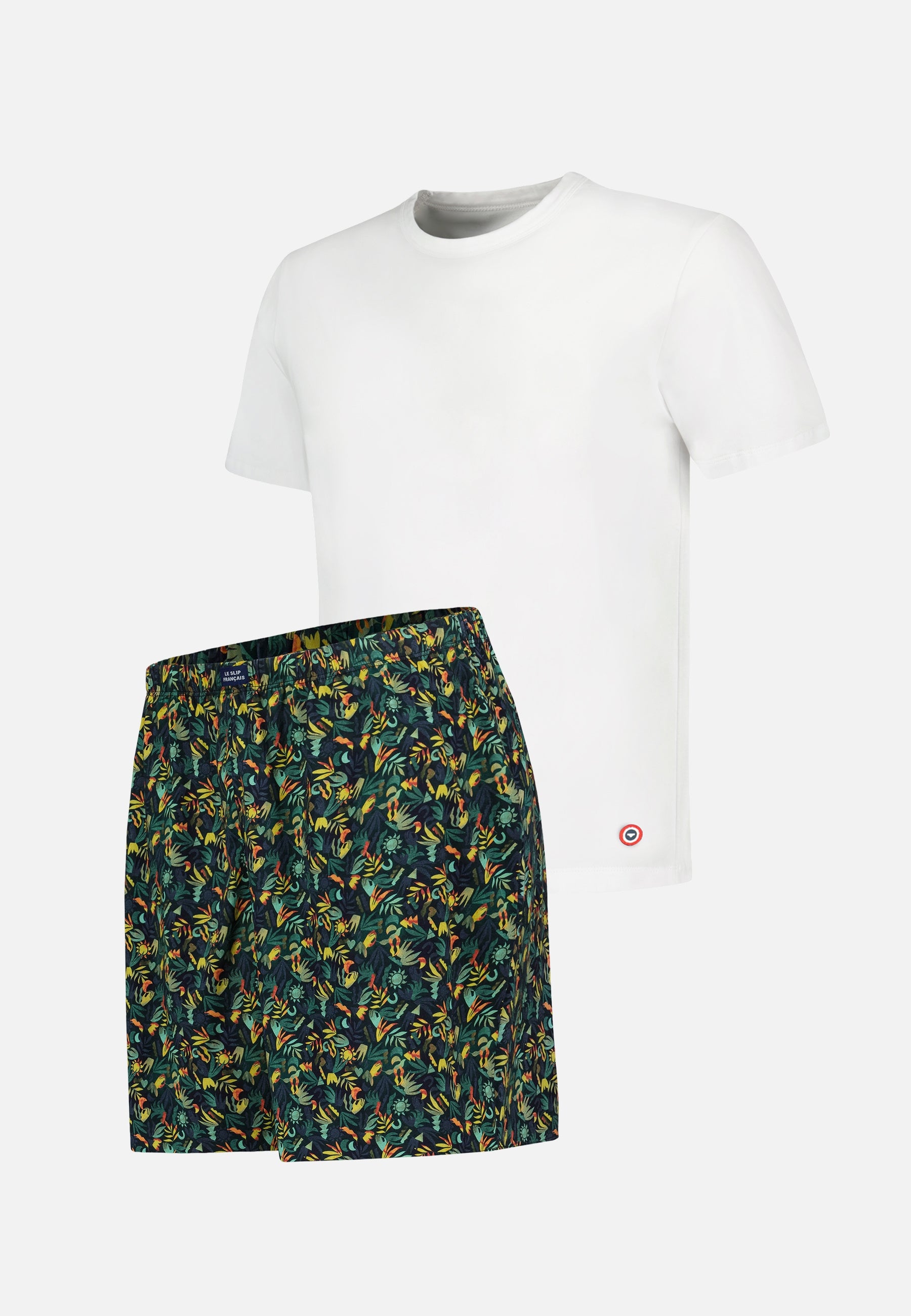 Cotton pyjama set (top and shorts) - Short-sleeved pyjama top, Formidable Blanc, and pyjama bottoms, Fredy Corbusier