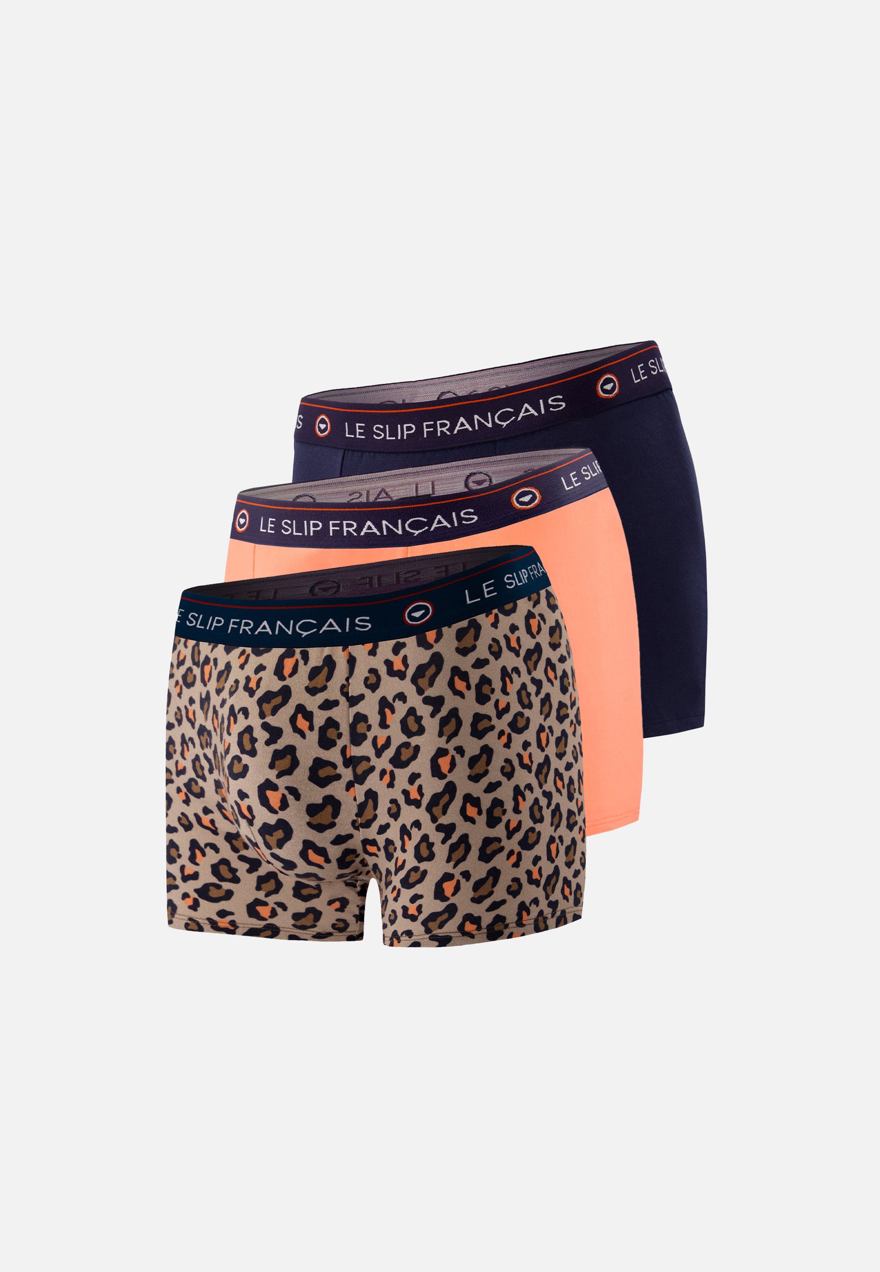 Lot de 3 boxers en coton - Boxers Redoutable Rose Pêche Léopard Marine