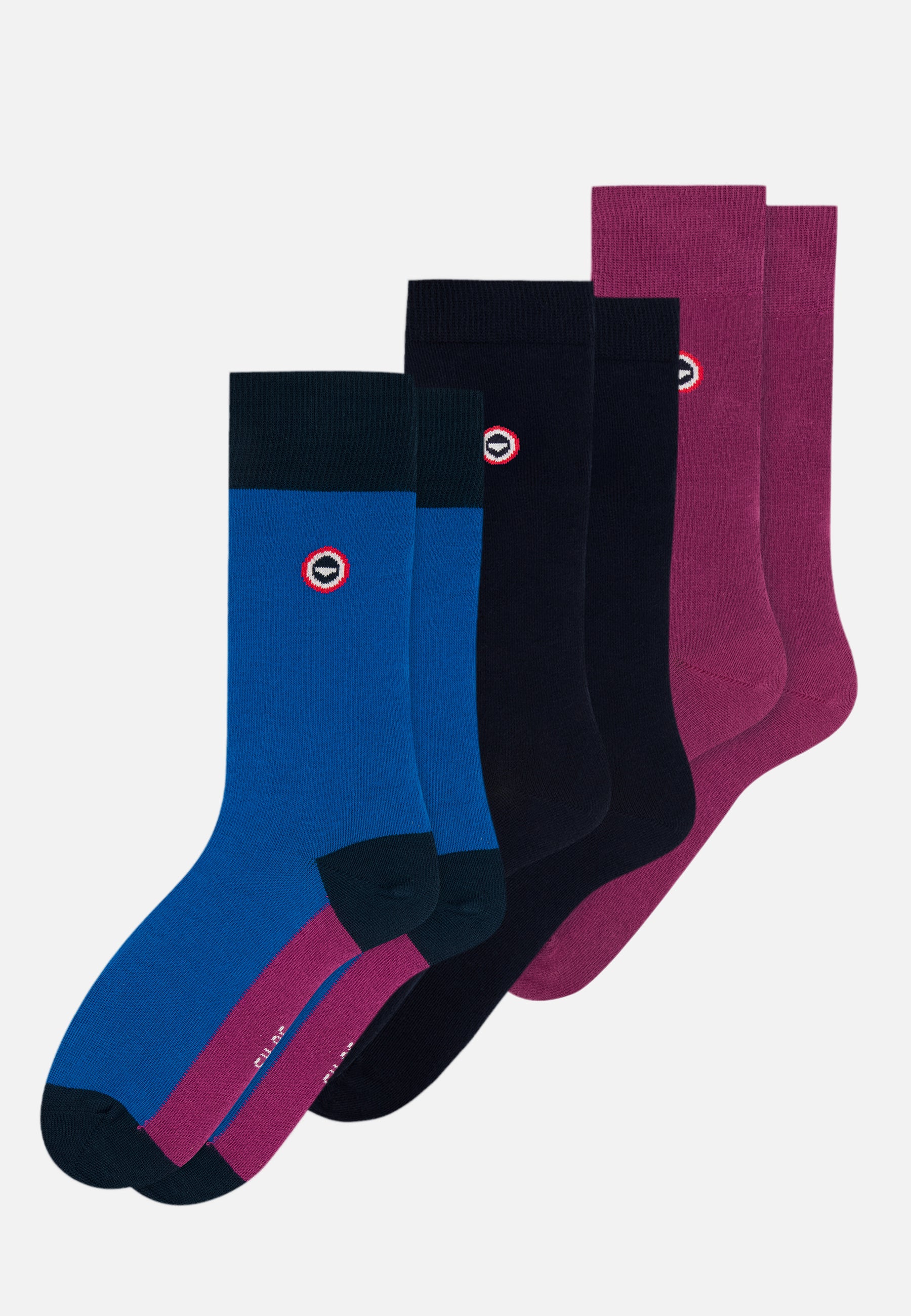 Pack of 3 Mid-Calf Socks - Purple Block Dazzling Navy Socks