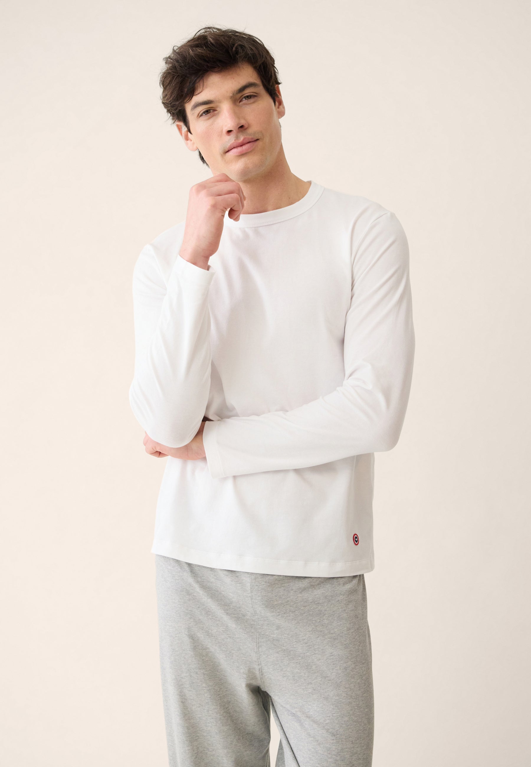 T-shirt homme blanc à manches longues en coton - Superbe Blanc