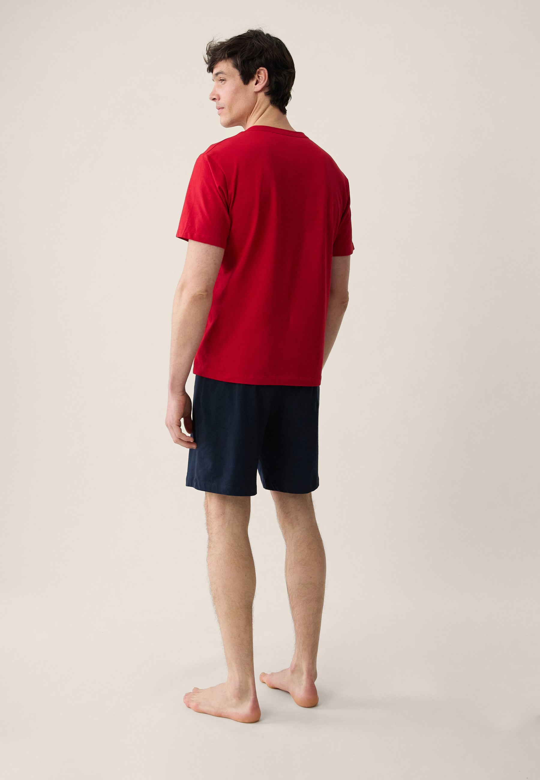 Red cotton top and navy shorts pajama set - Tremendous Cherry Red short sleeve pajamas and invincible Navy short pajama bottoms