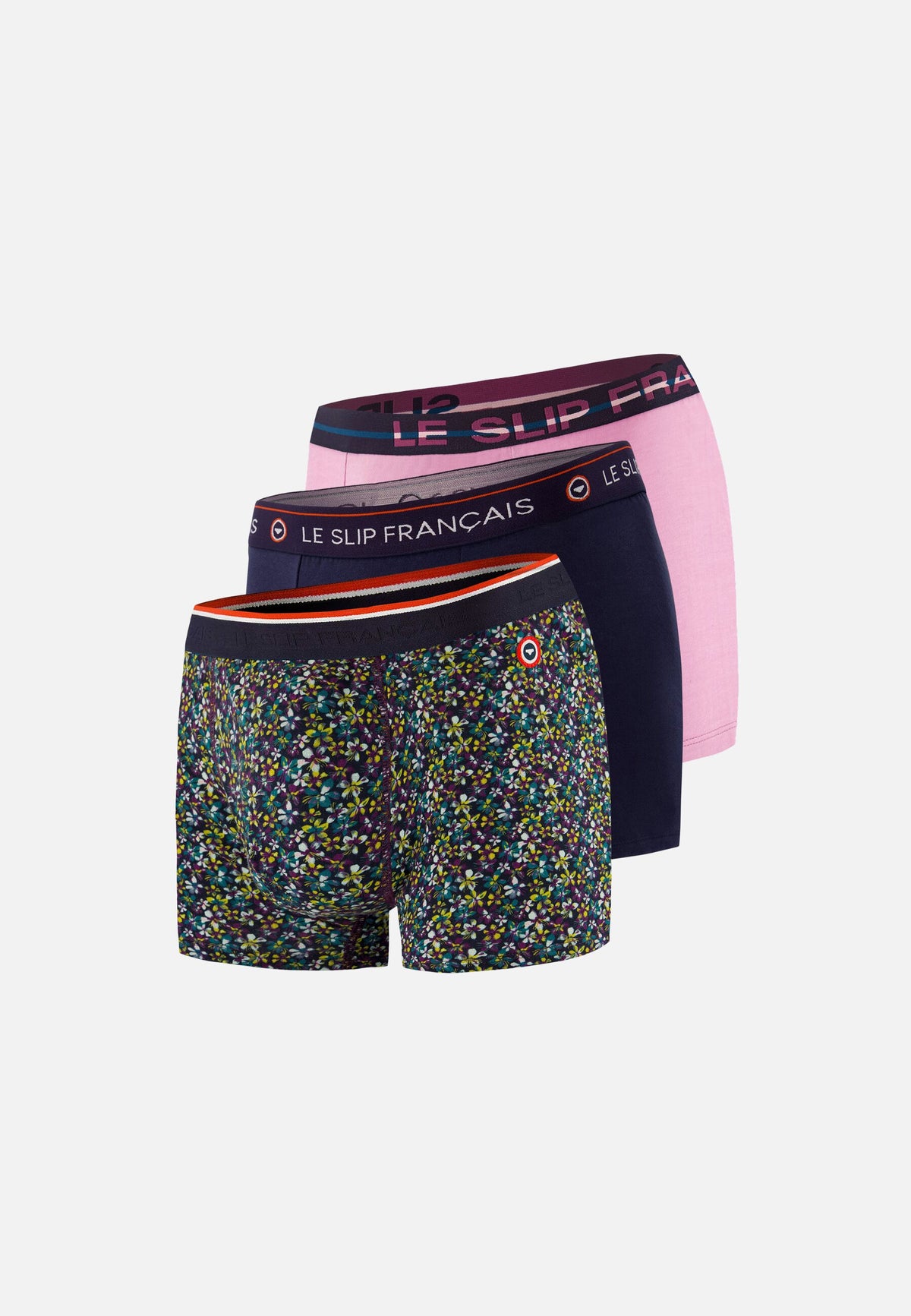 Lot de 3 boxers en coton - Boxers Bloom Bleu Canard Marine Rose Pétillant
