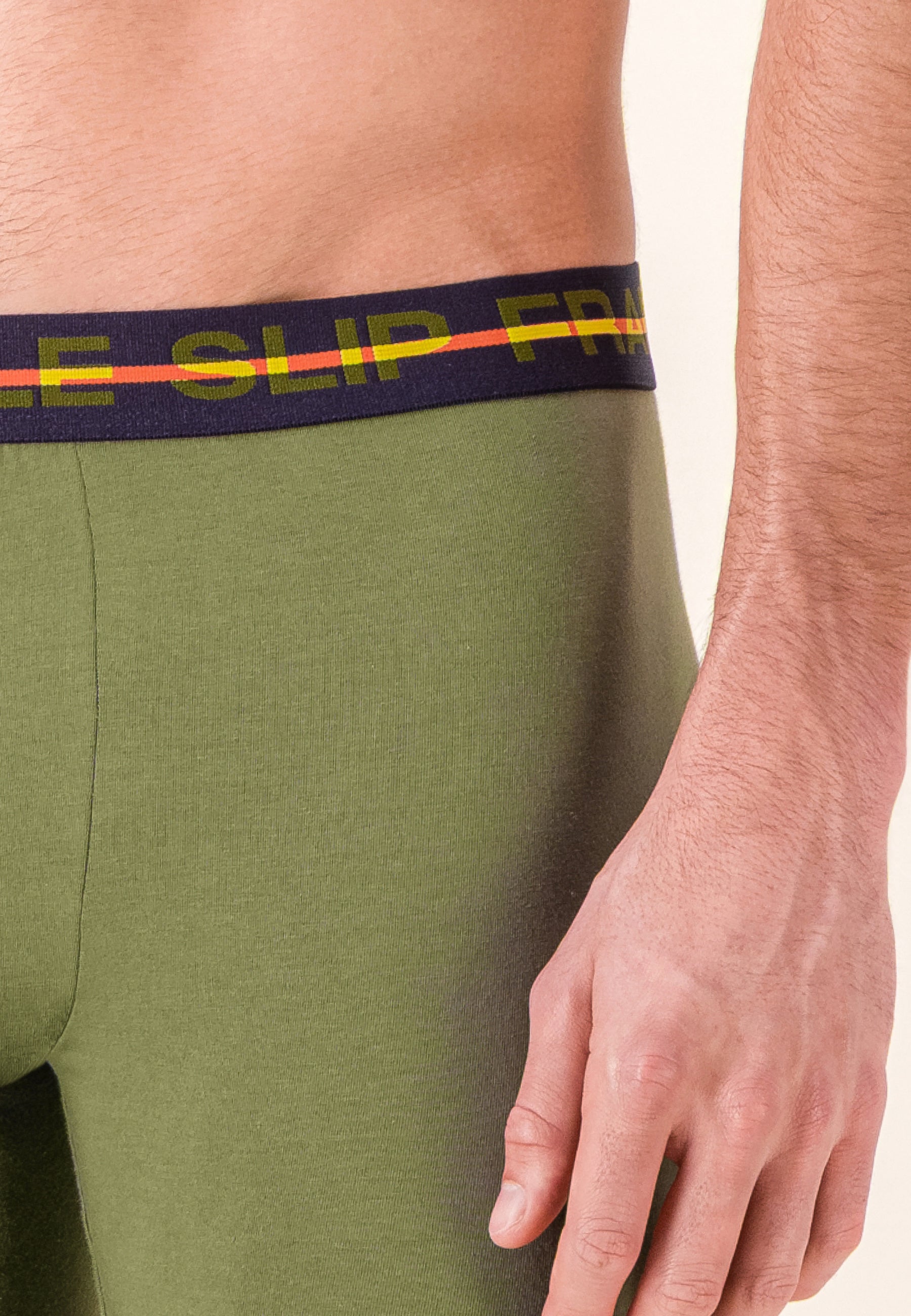 Long green cotton boxer shorts - Redoutable Long Khaki Veronese