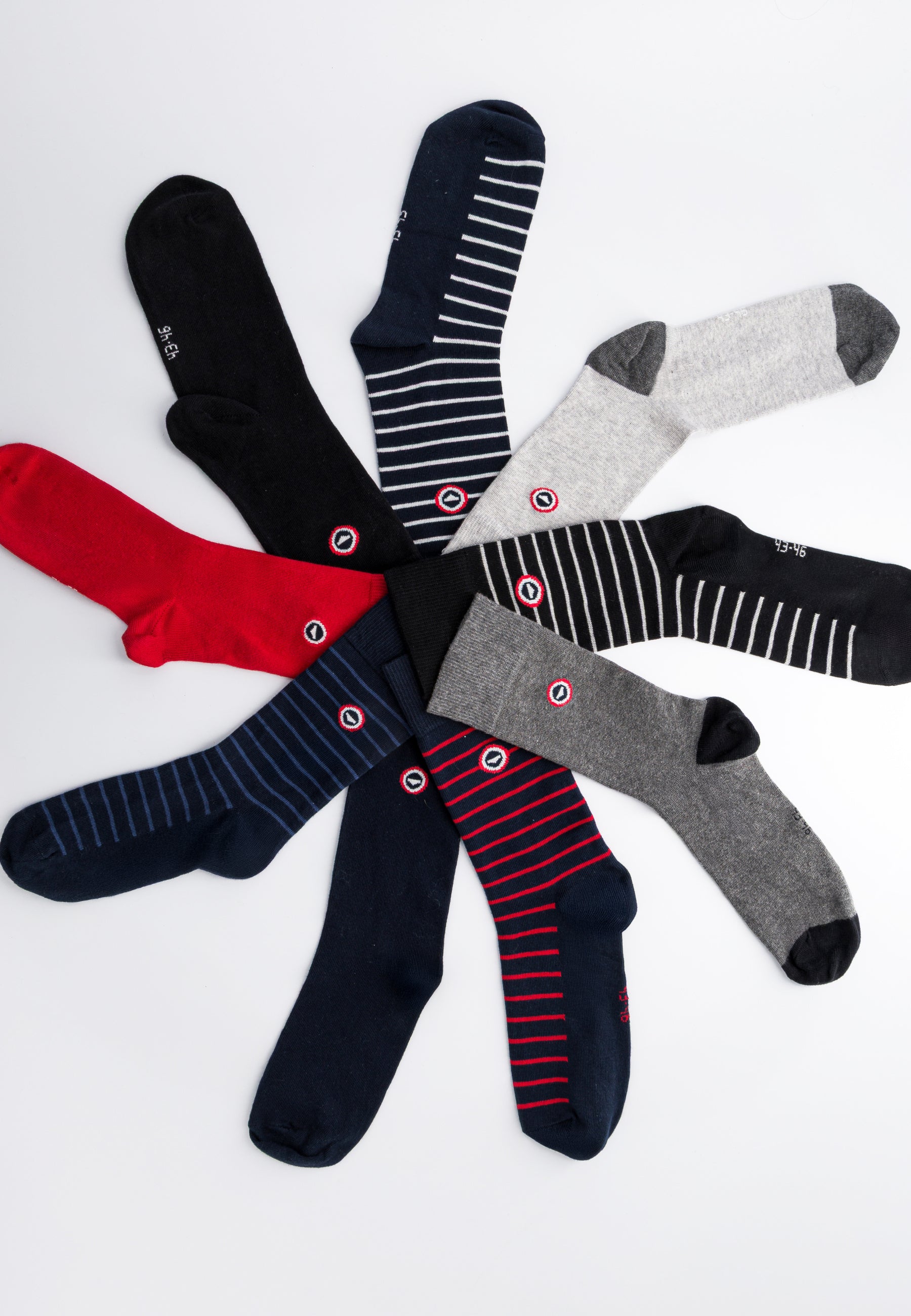 Lot de 7 chaussettes mi-hautes en coton - Chaussettes Marine Acier Rouge Blanc Rayures Marine