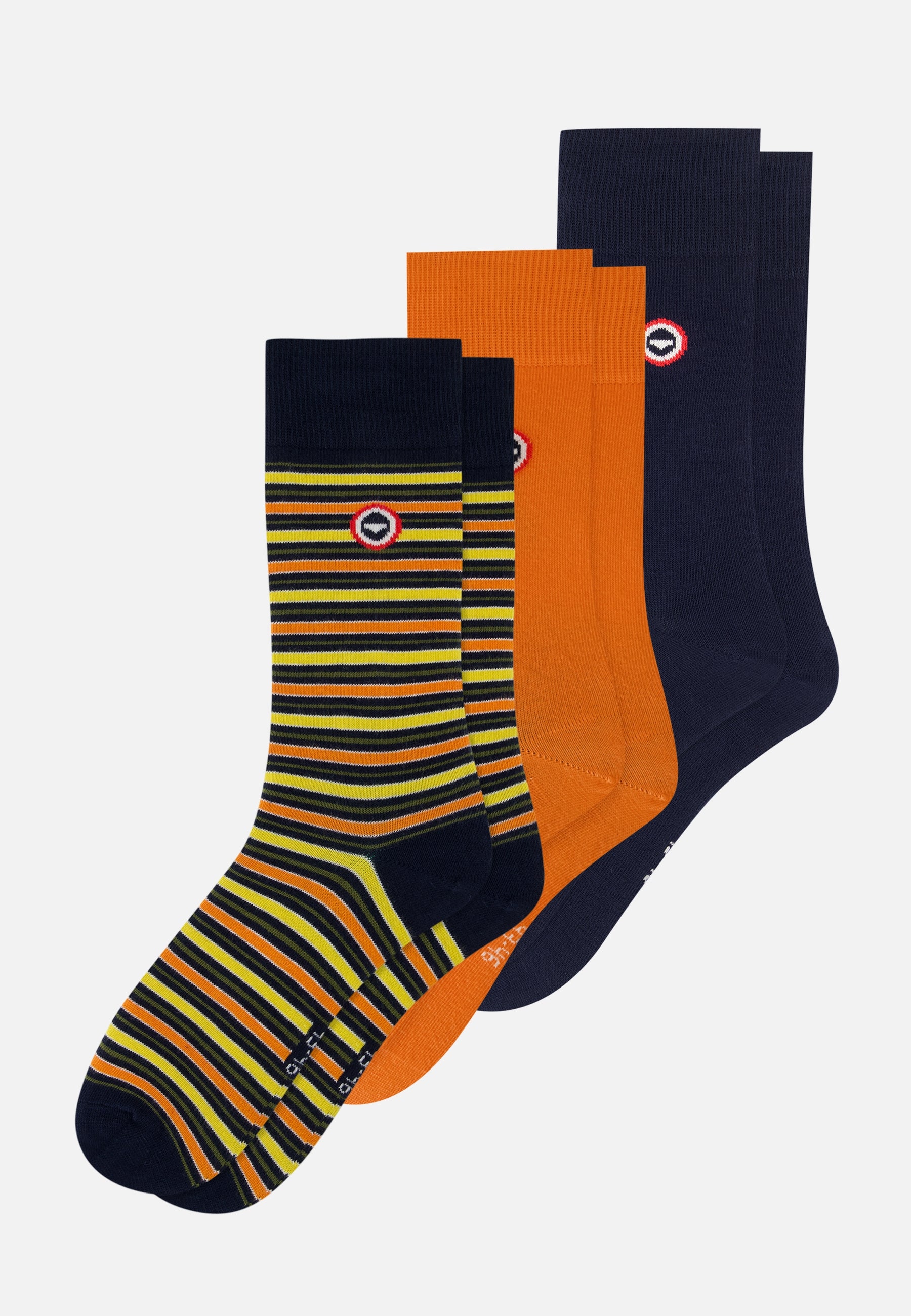 Lot de 3 chaussettes mi-hautes en coton - Chaussettes Rayures Kaki Veronese Orange Marine