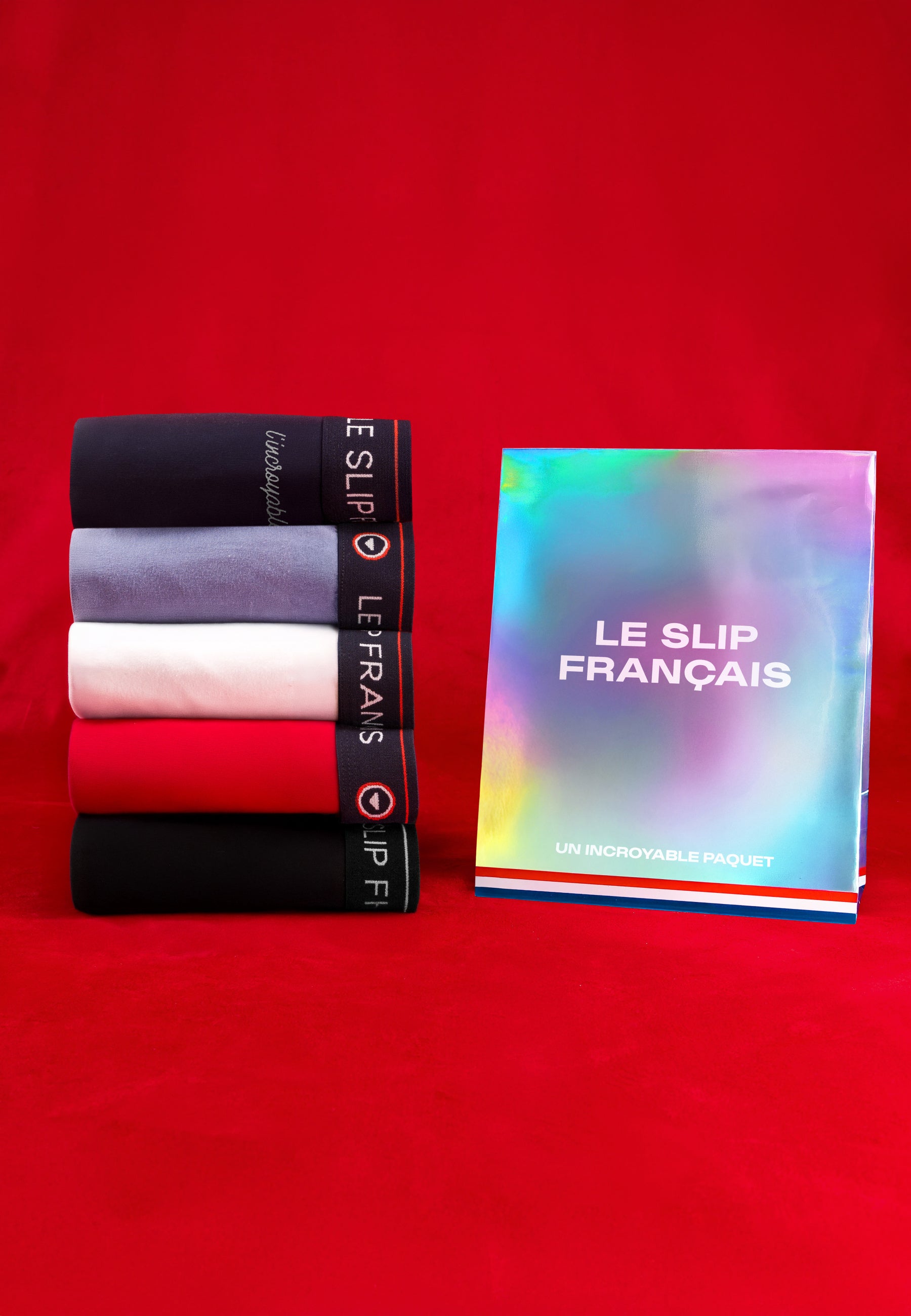 Lot de 5 boxers en coton - Boxers Marine Brodé L'Incroyable Rouge Blanc Bleu Jean Noir