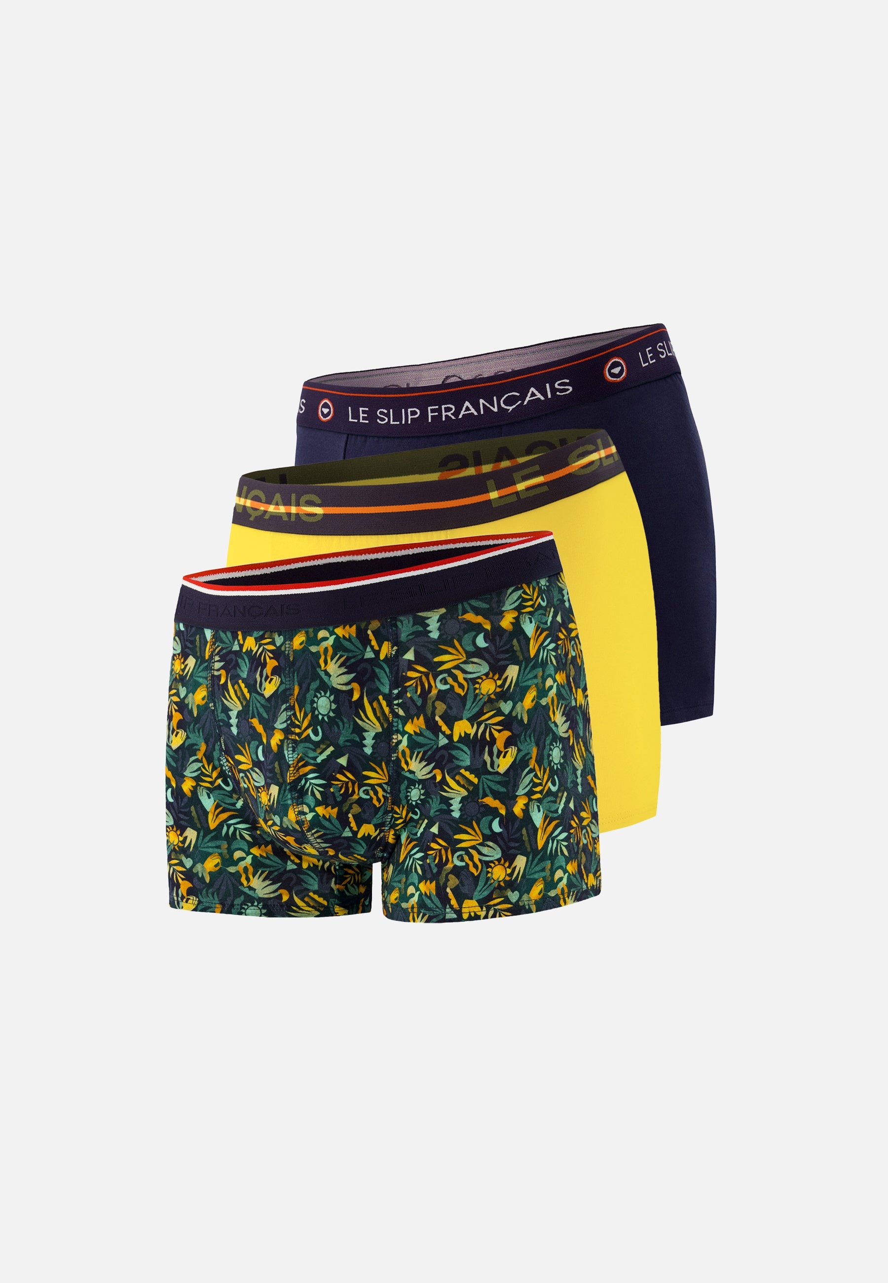 Pack of 3 cotton boxer shorts - Jungle Boxers Khaki Veronese Lemon Yellow Navy