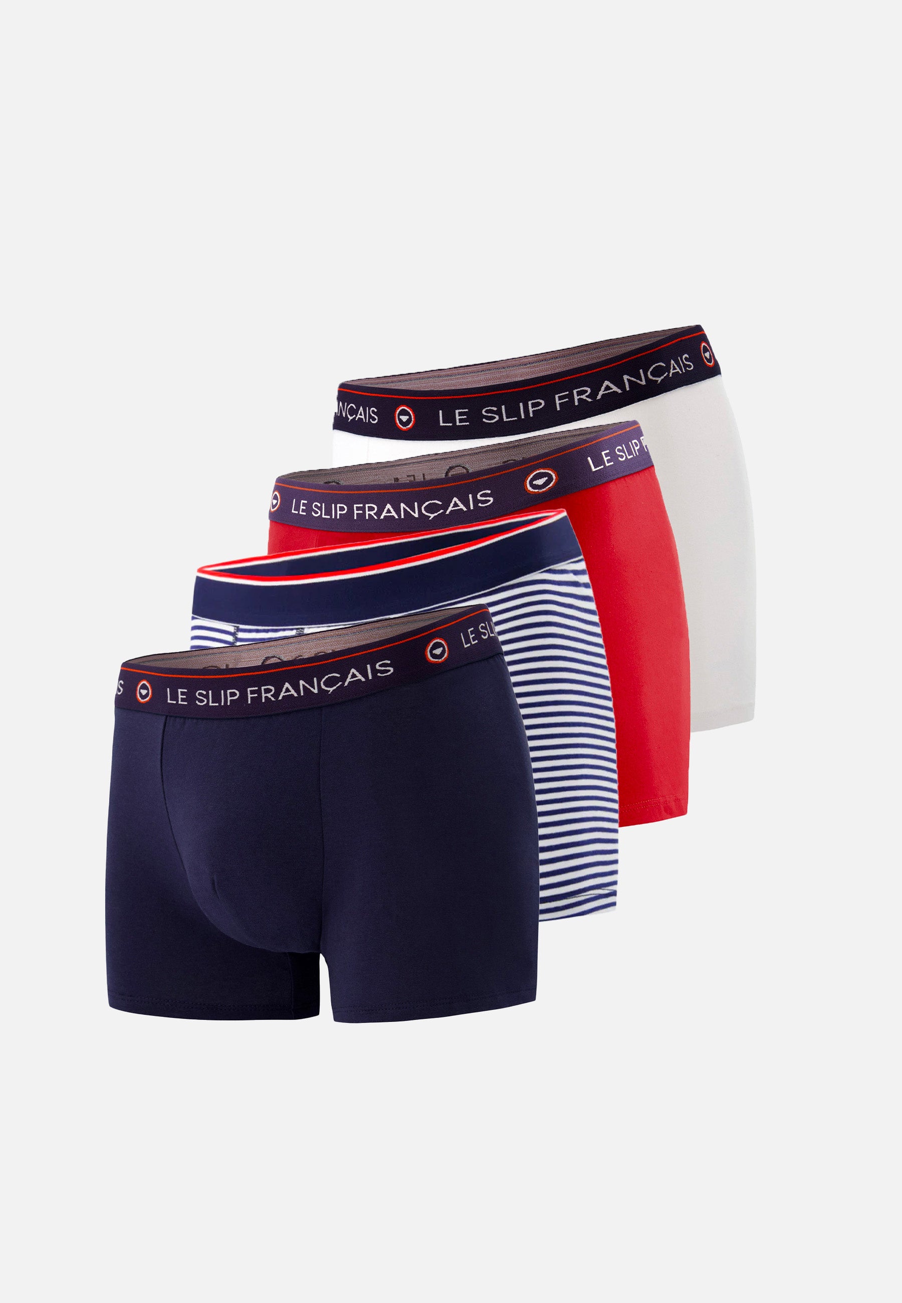 Lot de 4 boxers en coton - Boxers Bleu Marine Marinière Blanc Rouge