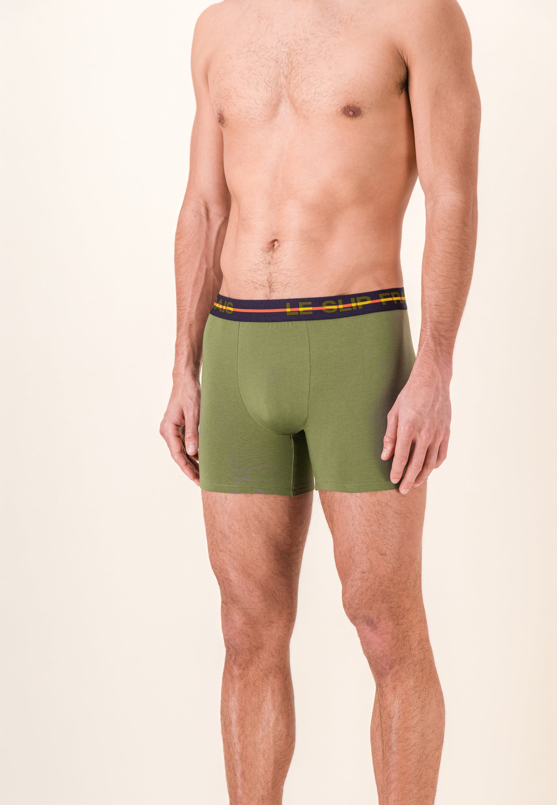 Long green cotton boxer shorts - Redoutable Long Khaki Veronese