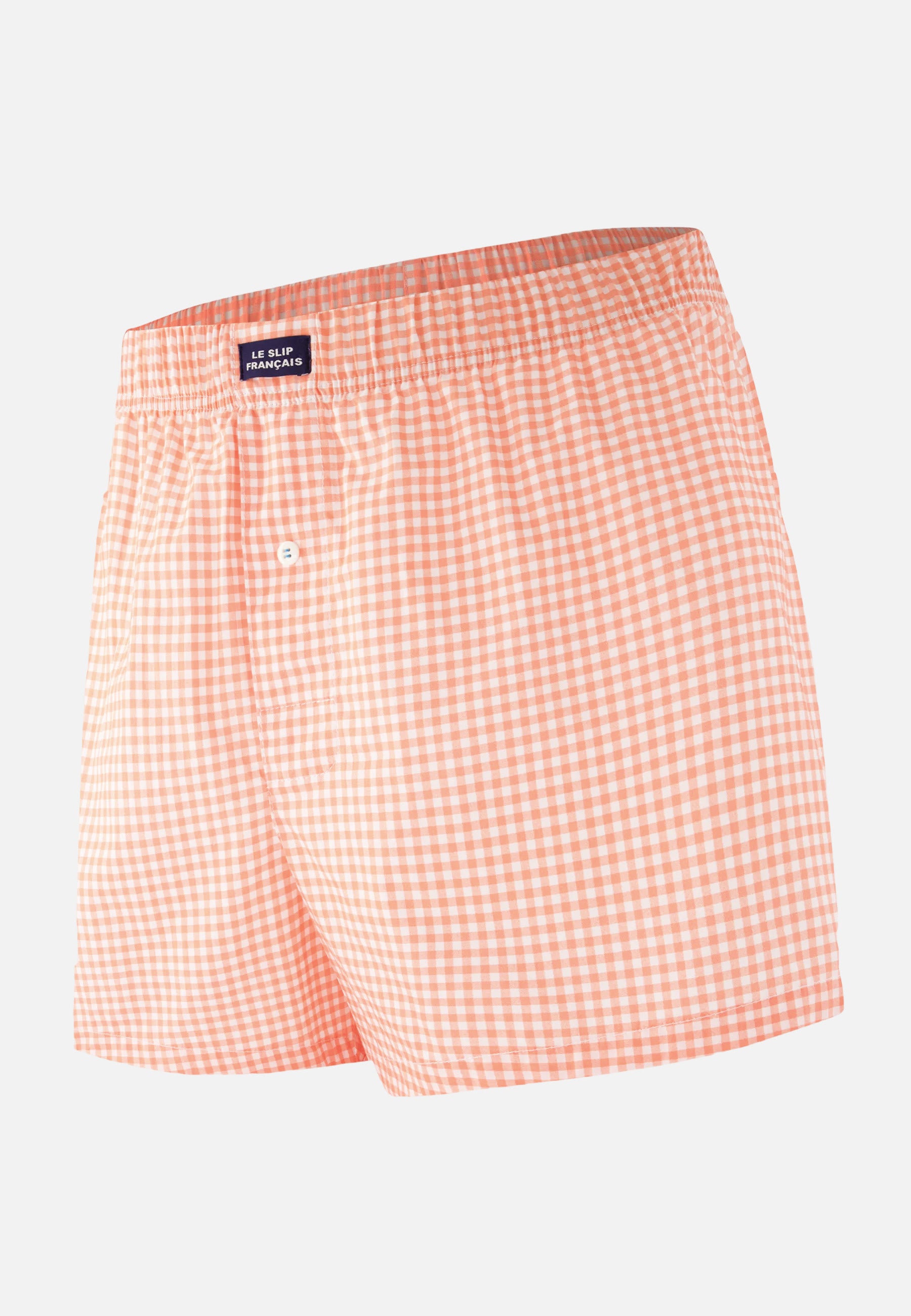 Orange checkered cotton boxer shorts - Jacques Vichy Orange Coral