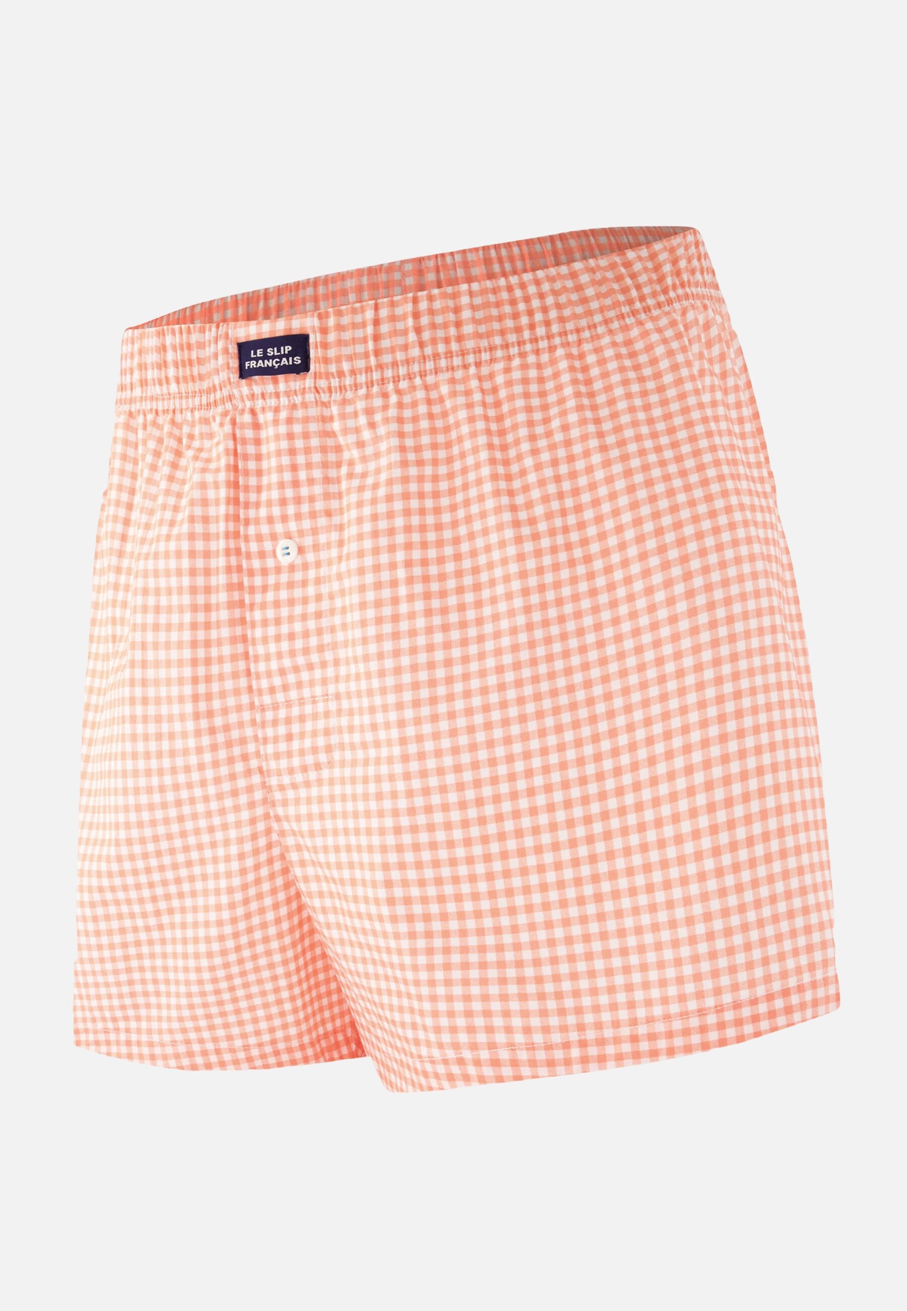 Caleçon à carreaux orange en coton - Jacques Vichy Orange Corail