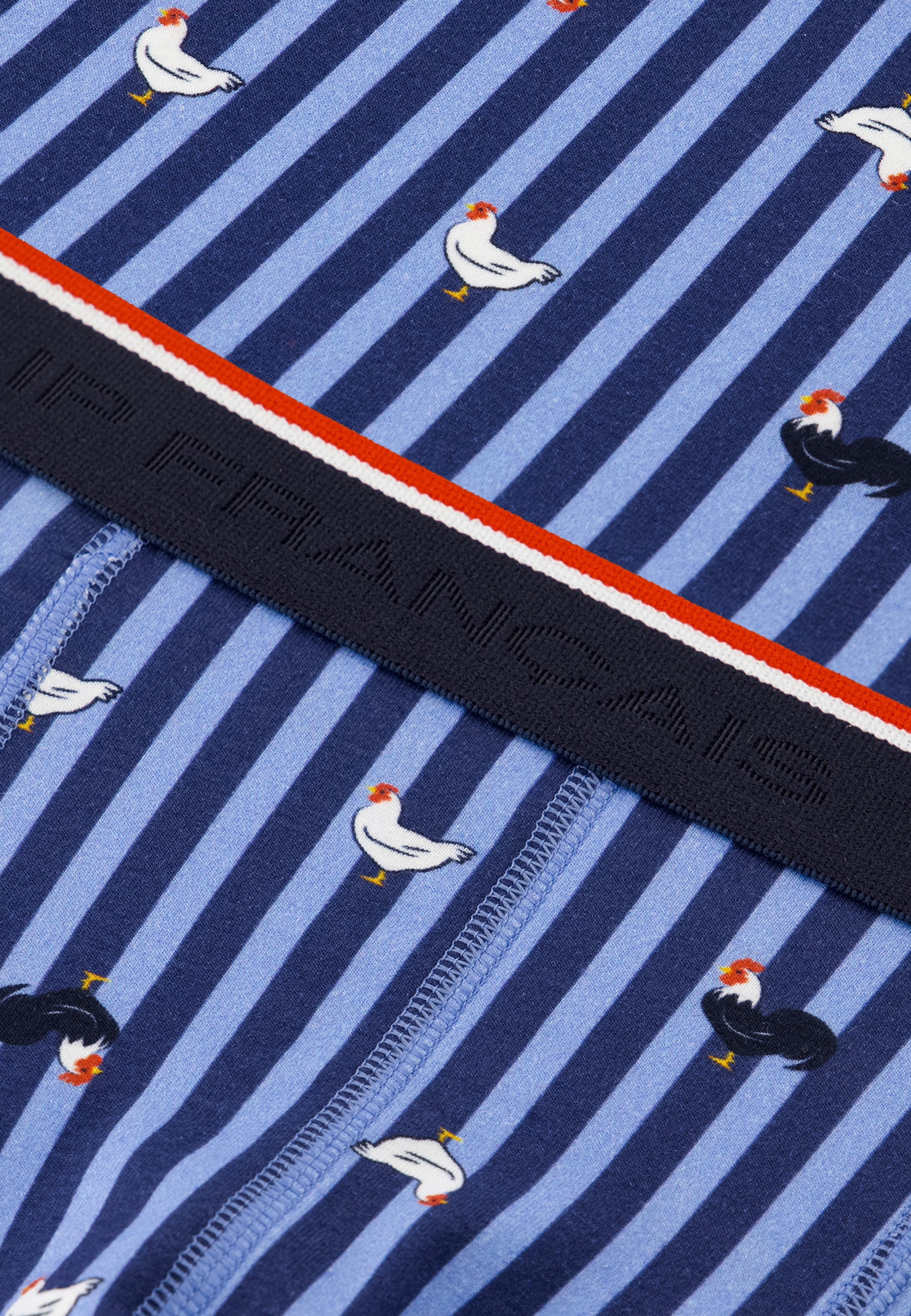 Boxer long à motif rayure coq bleu acier en coton - Michel Rayure Coq Bleu Acier