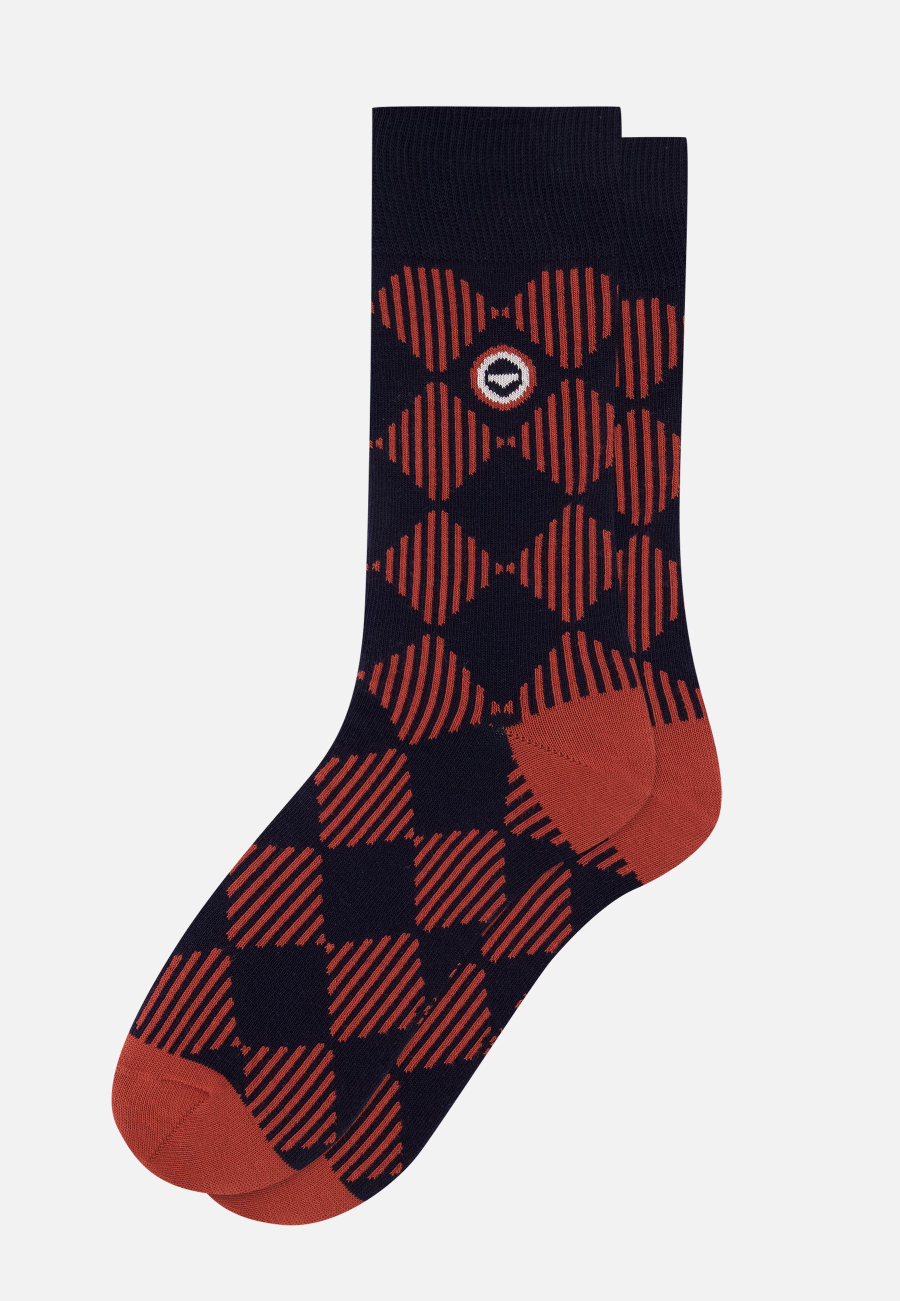 Chaussettes mi-hautes en coton - Lucas Damier Rouge Brique Marine