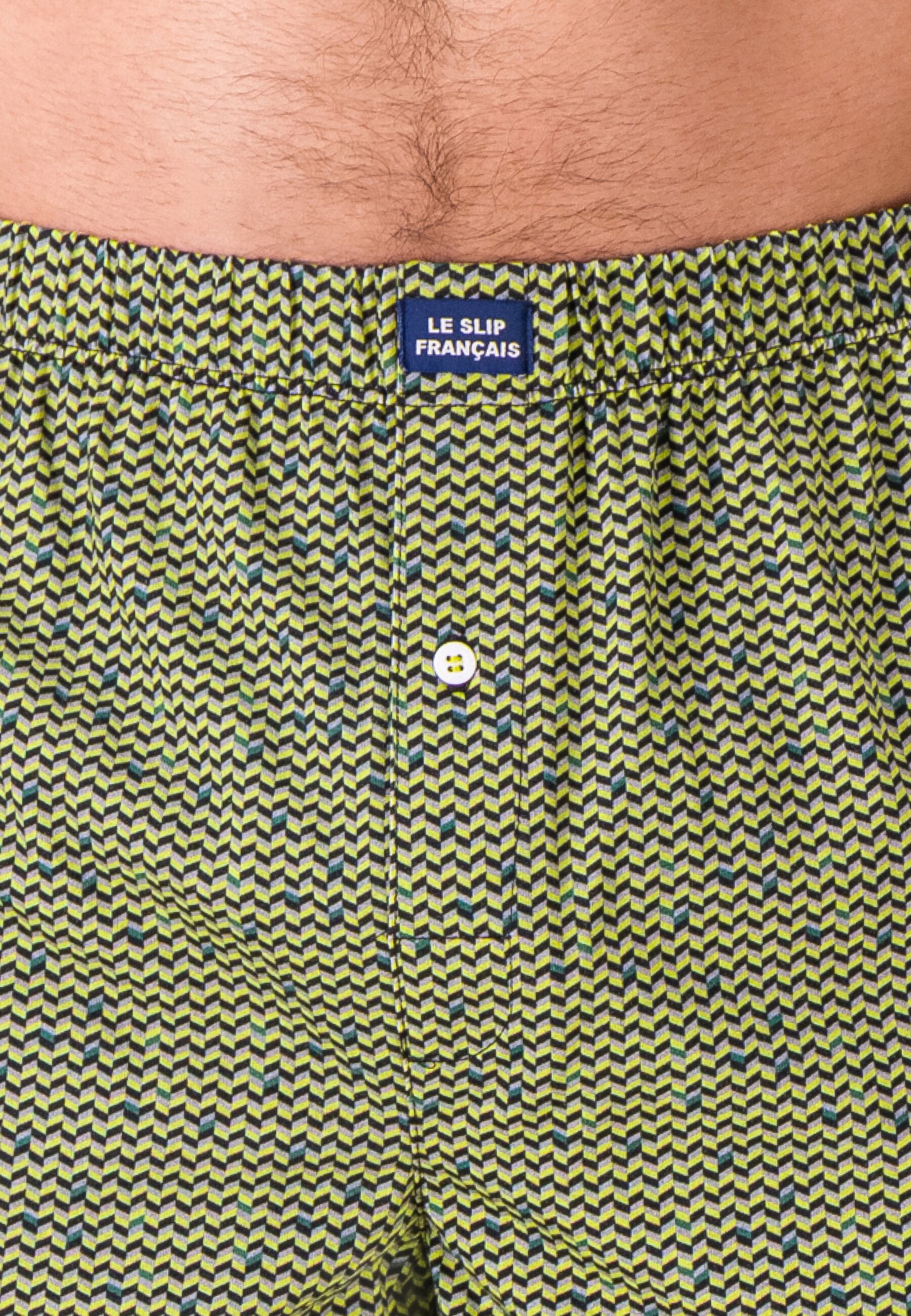 Caleçon à motif chevron jaune anis en jersey de coton - Fredo Chevron Jaune Anis