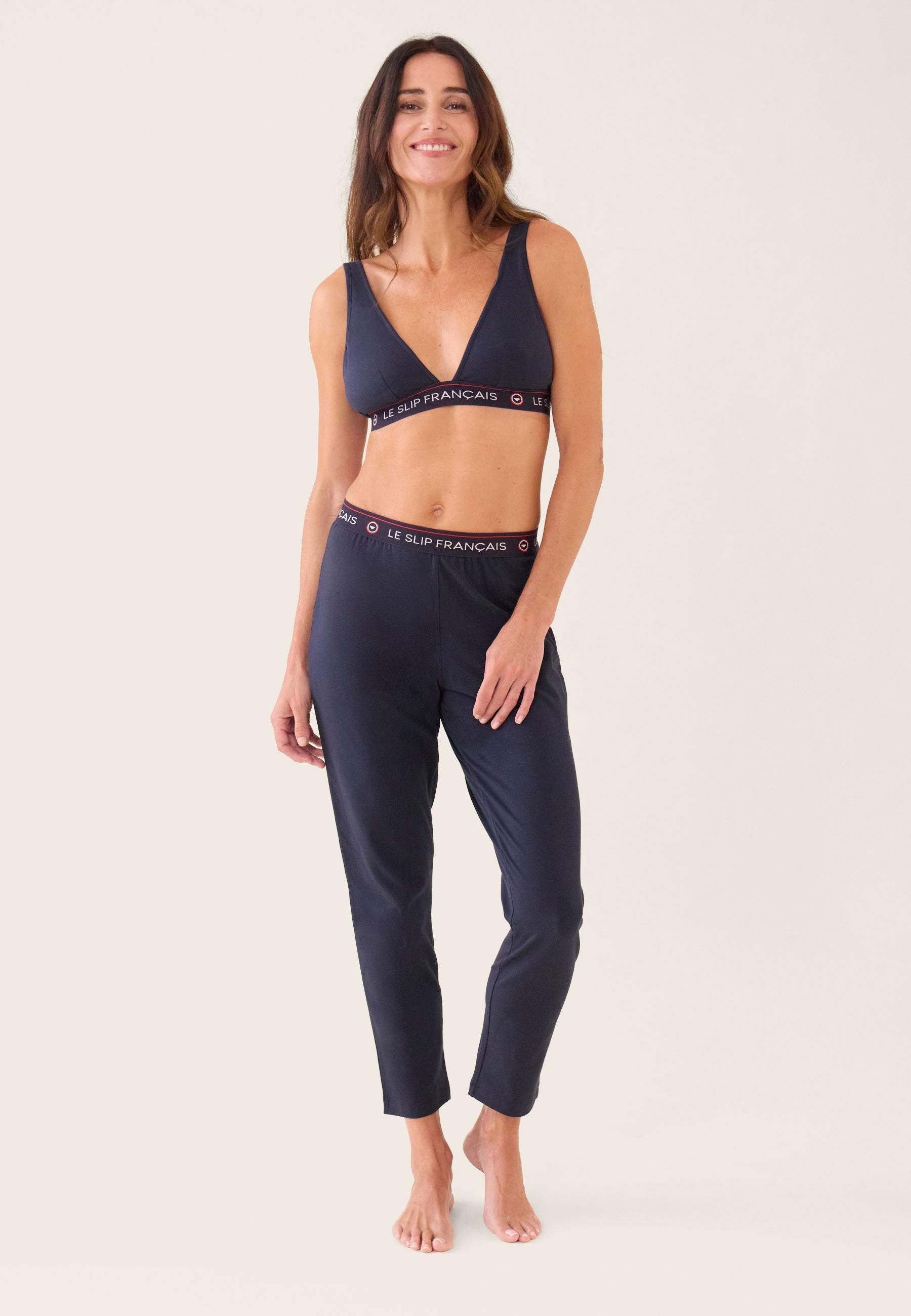 Bas de pyjama long femme bleu marine en coton - Vigoureuse Marine
