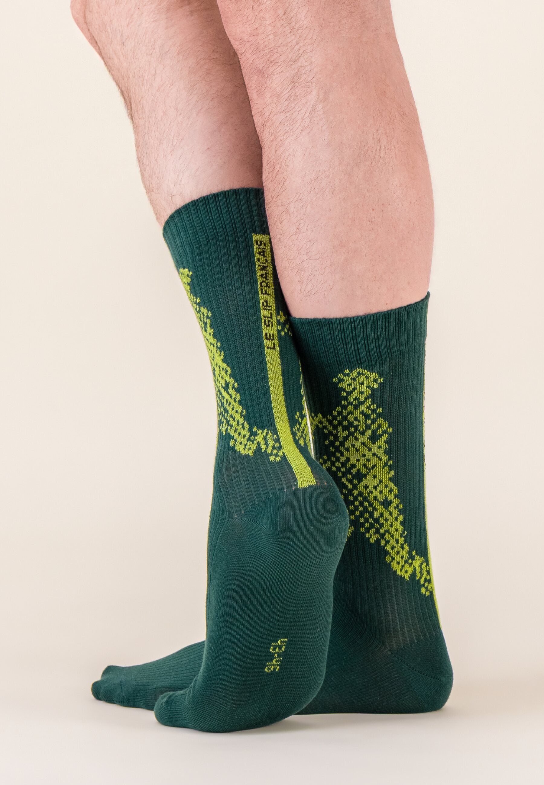 Chaussettes de sport mi-hautes à motif joueurs vert forêt anis en coton - Wilfried Joueurs Vert Forêt Anis