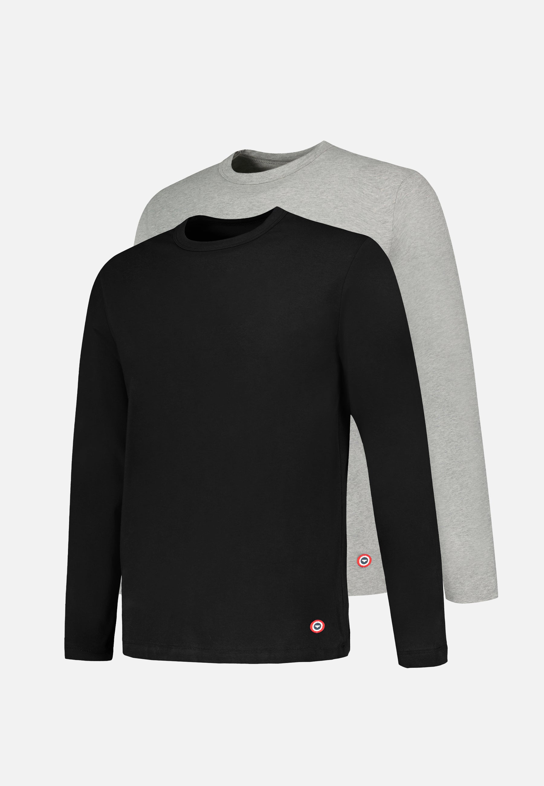 Set of 2 long-sleeved cotton T-shirts, black and grey - Superb long-sleeved T-shirts in heathered black and grey
