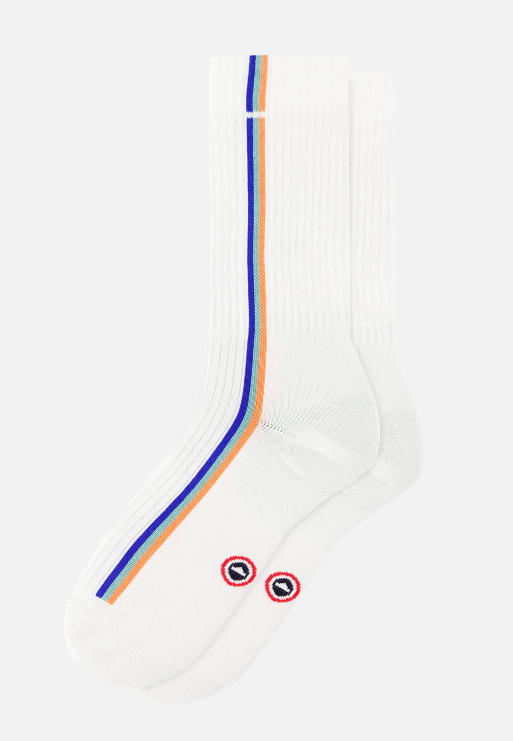 Chaussettes de sport mi-hautes rayées bleu, vert et orange - Wilfried Lignes Bleu Nautique Vert Azur Orange Corail