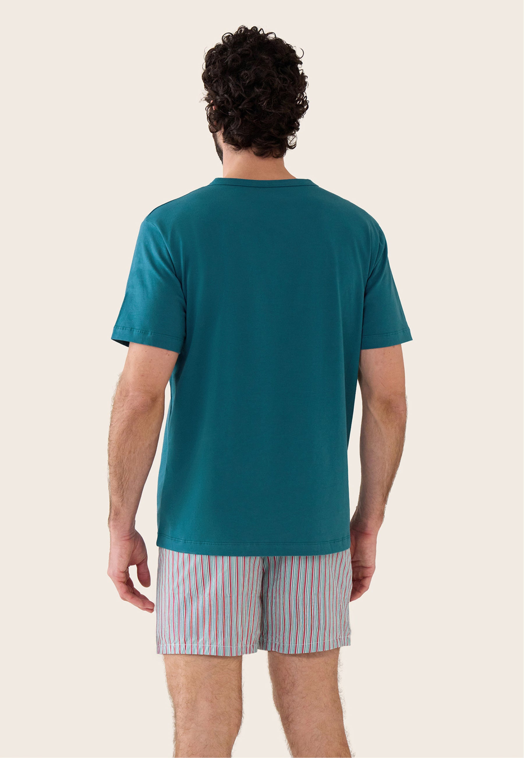 Ensemble pyjama haut et short en coton - Pyjama haut manches courtes formidable Bleu Canard et bas de pyjama court jacquot Rayures Matelas Rose Cerise