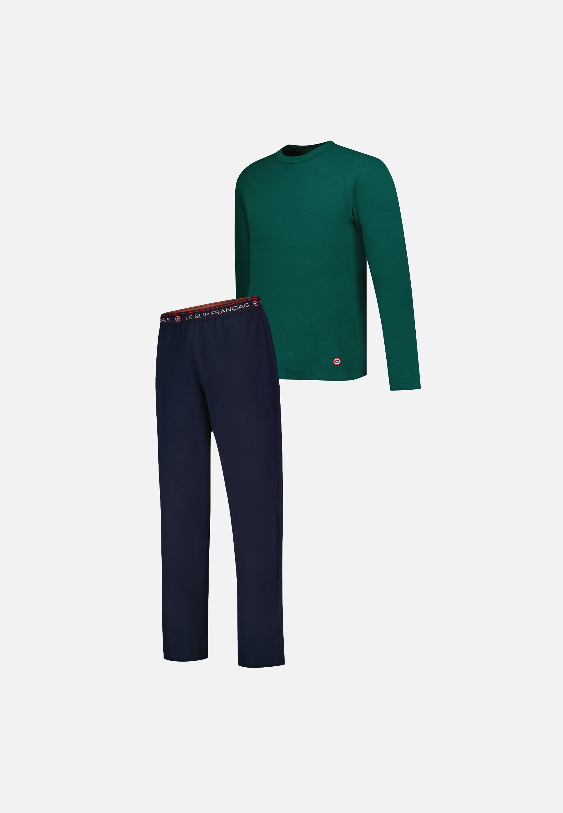 Ensemble pyjama haut vert sapin et pantalon marine en coton - Pyjama haut manches longues superbe Vert Sapin et bas de pyjama long indomptable Marine