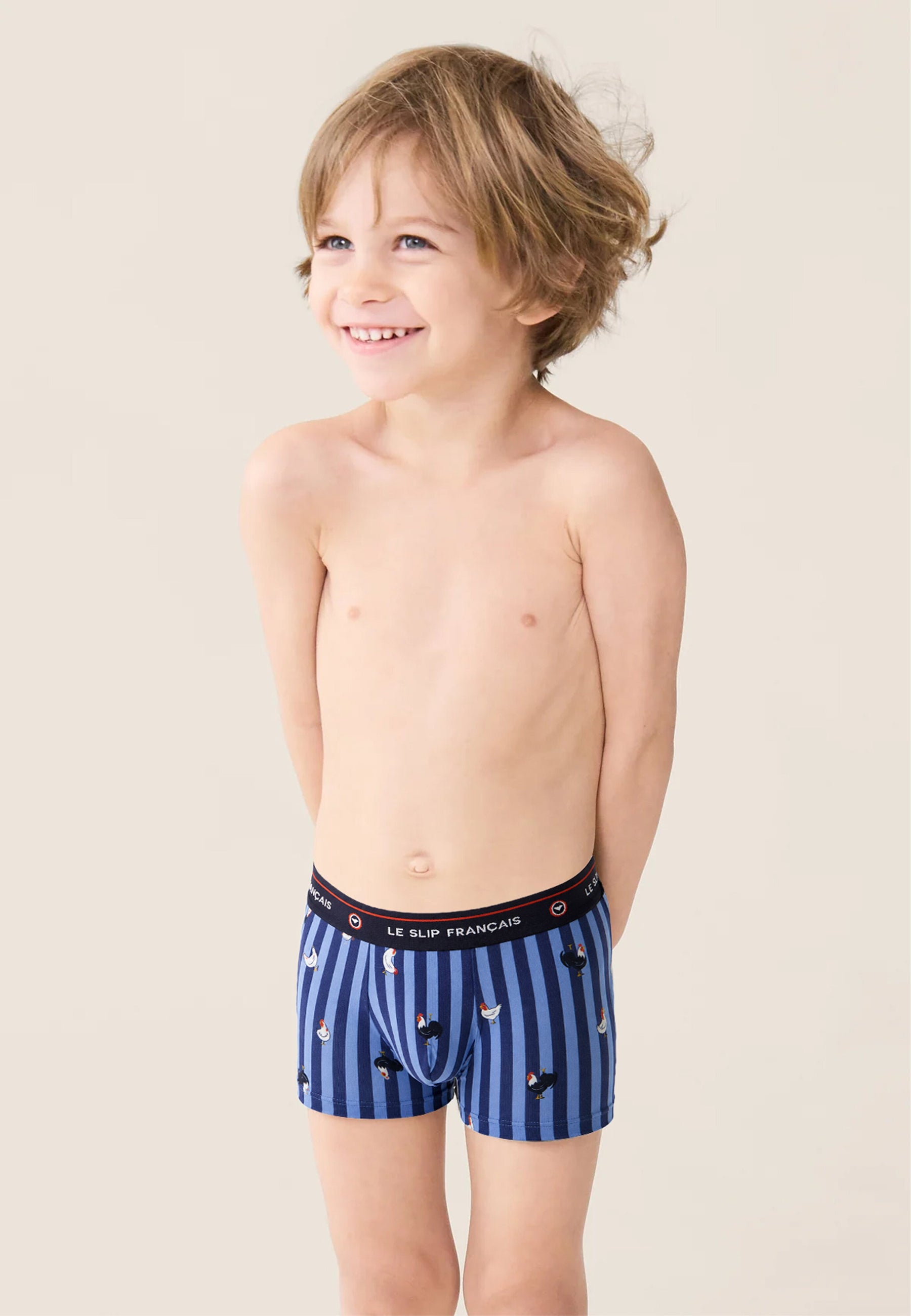 Lot de 5 boxers enfant en coton - Boxers Blanc Bleu Ciel Chiné Rayures Coq Marine Bleu Jean