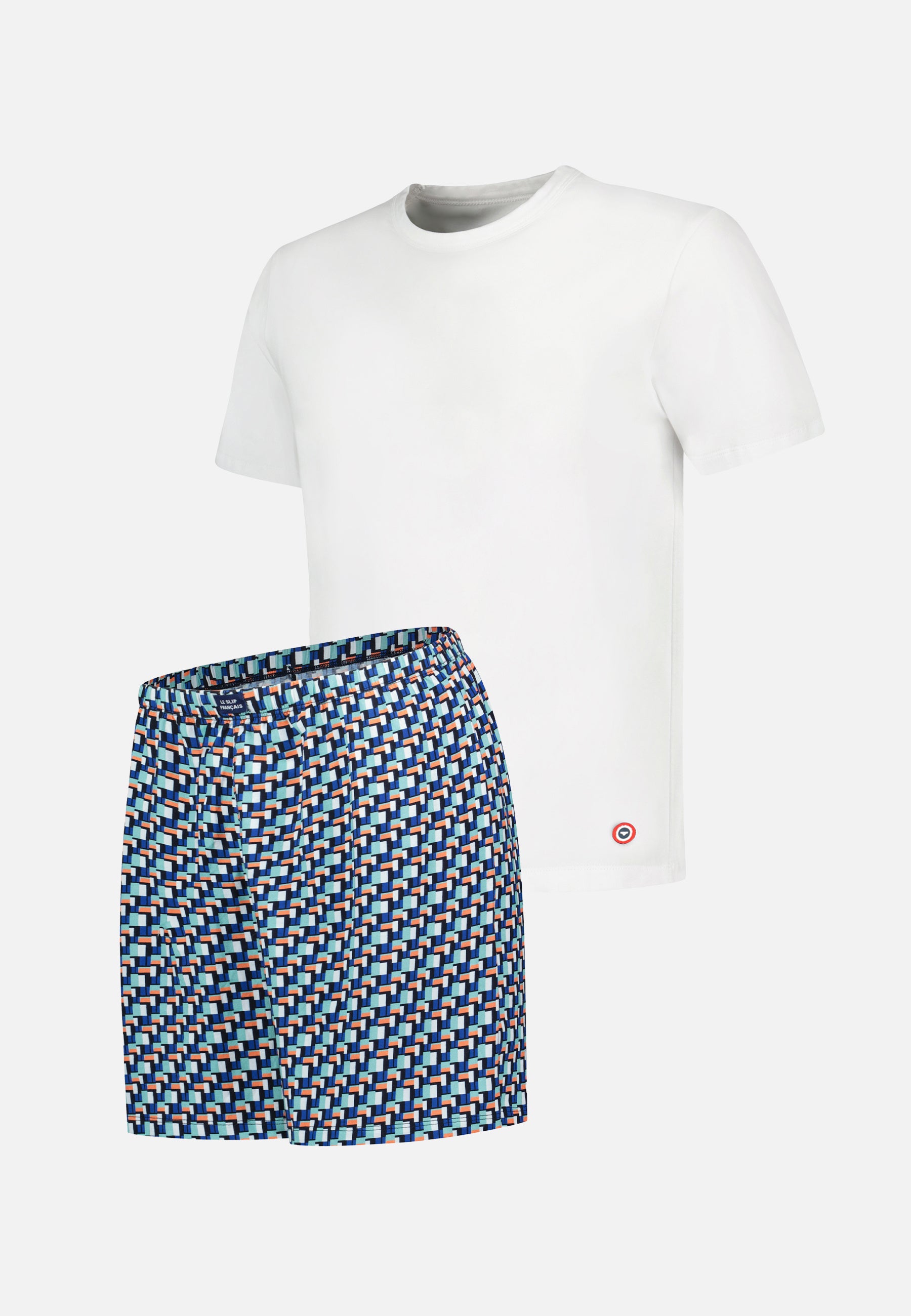 Cotton pyjama set (top and shorts) - Great white short-sleeved pyjama top and Fredy Corbusier pyjama bottoms