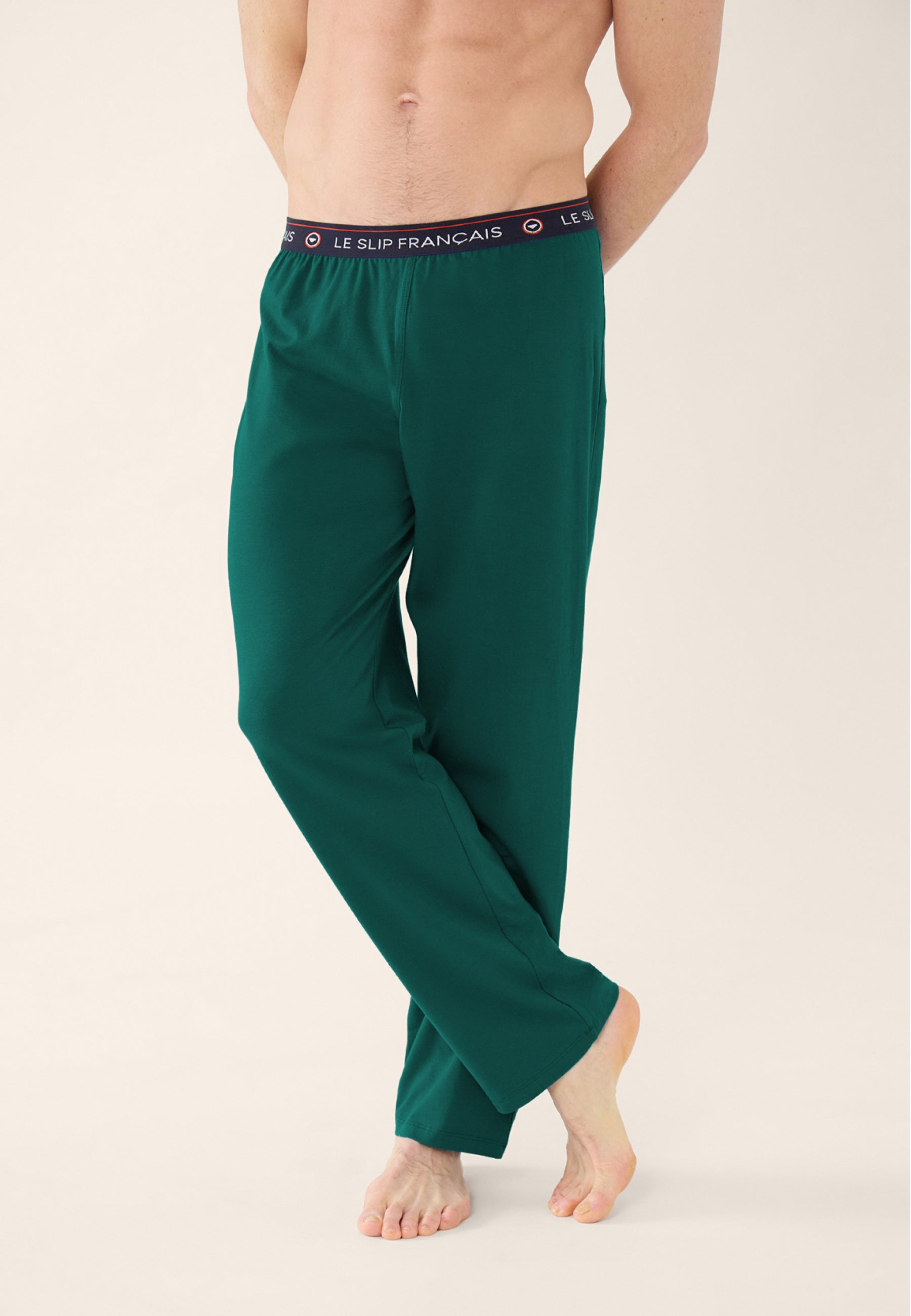 Men's long fir green cotton pajama bottoms - Indomitable Fir Green