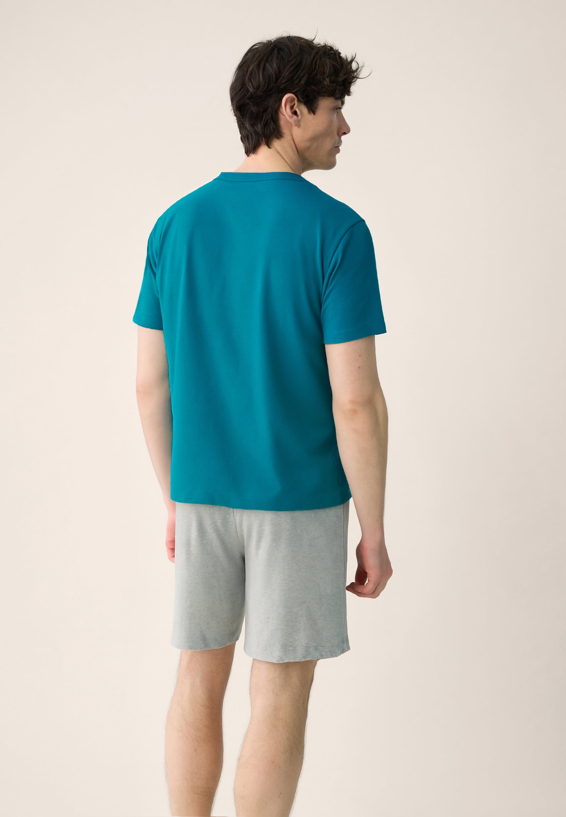 Blue top and gray cotton shorts pajama set - Topaz formidable short-sleeved pajamas and invincible short pajama bottoms in Heather Gray