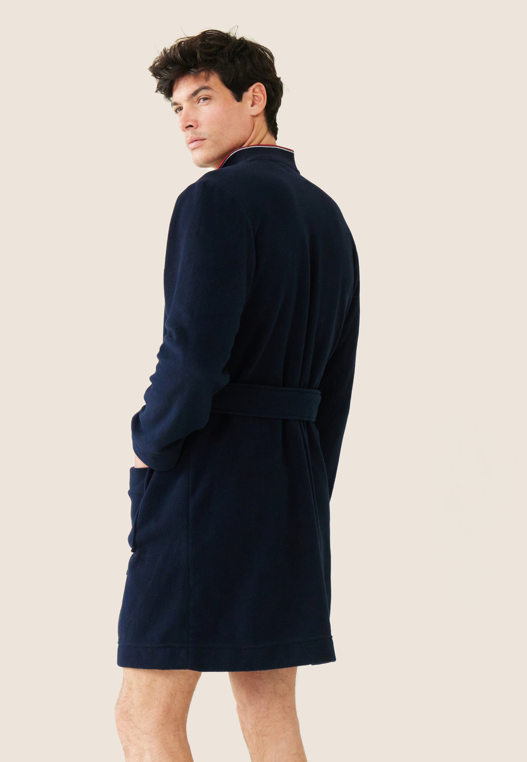 Robe de chambre chaude homme bleu marine avec col classique - Maxime Marine