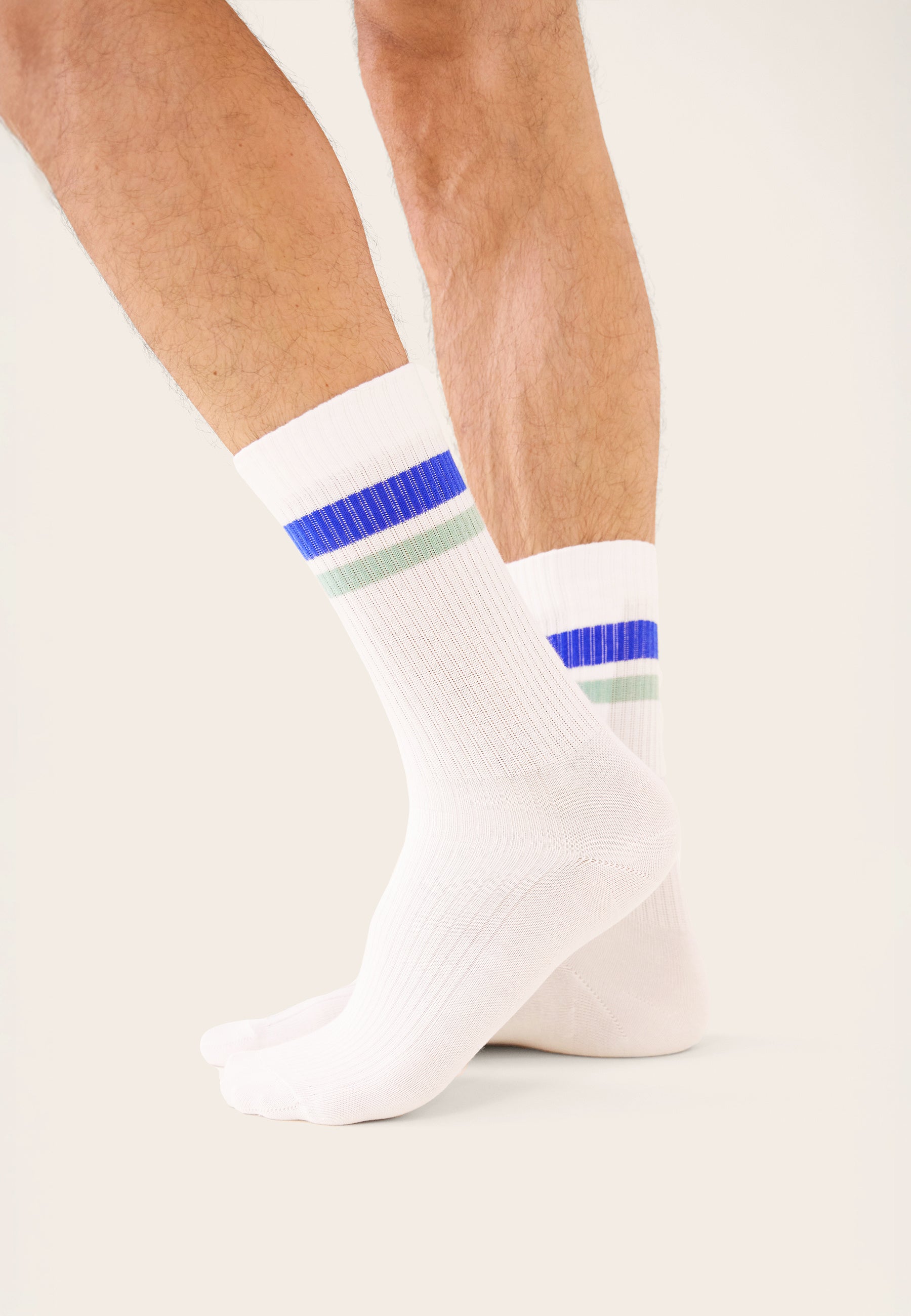 Chaussettes de sport mi-hautes rayées bleu et vert - Wilfried Horizontal Bleu Nautique Vert Azur