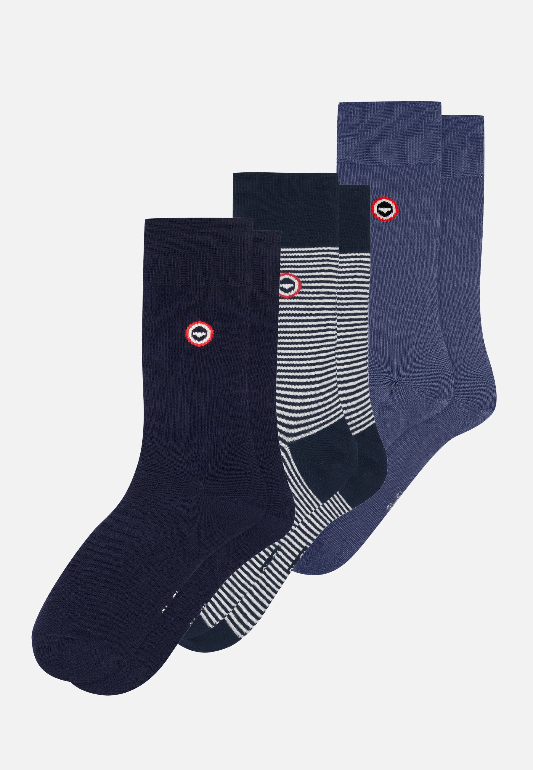 Lot de 3 chaussettes mi-hautes en coton - Chaussettes Marine Acier Marinière