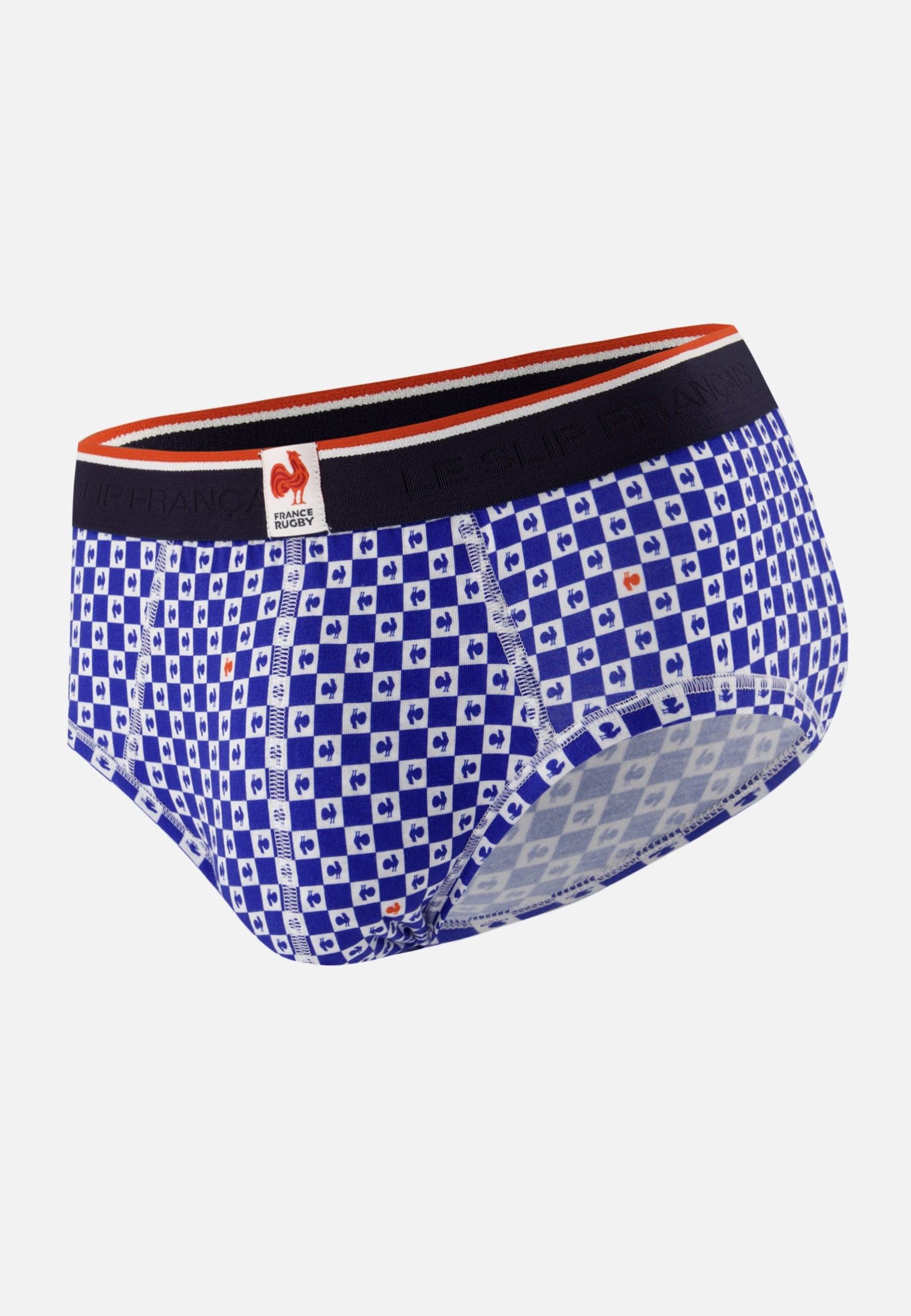 Slip bleu à motif damier france rugby en coton - Terrible Damier Indigo France Rugby