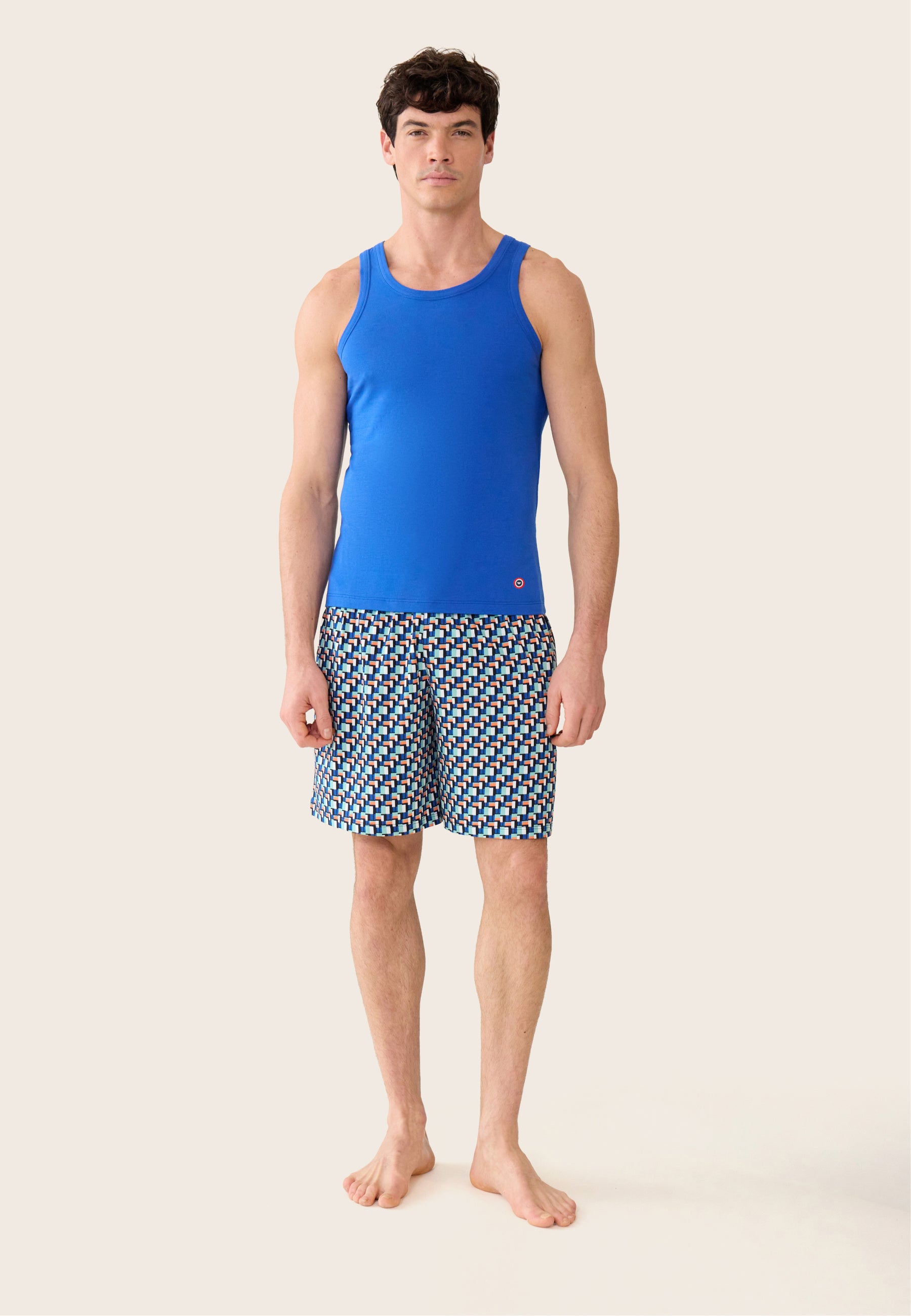 Ensemble pyjama débardeur et short en coton - Pyjama haut sans manches Fulminant bleu et bas de pyjama court Fredy corbusier